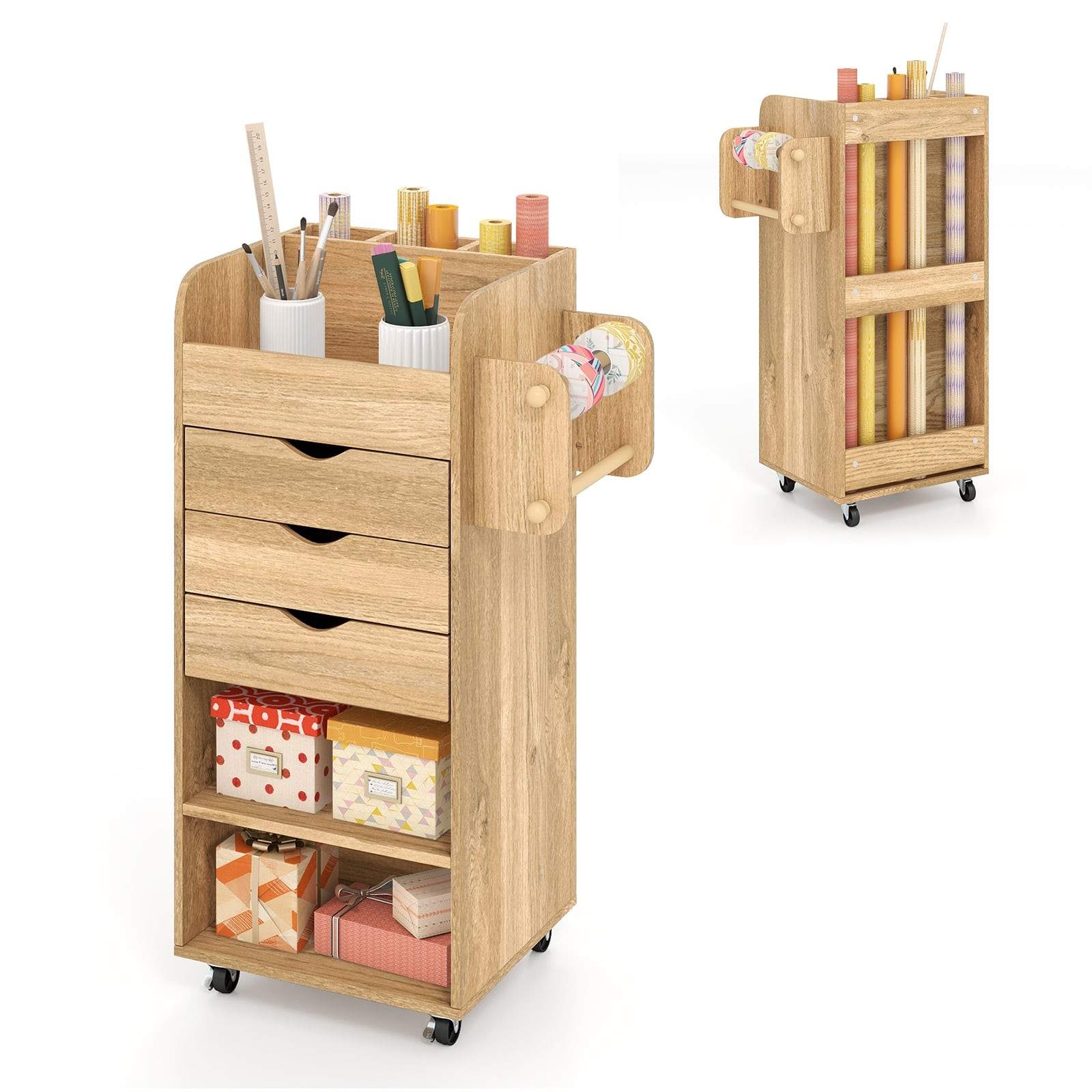 Förvaringsvagn för pyssel – 3 lådor, 3 hyllor, 2 stänger | Hem & Hobby | Pryloteket