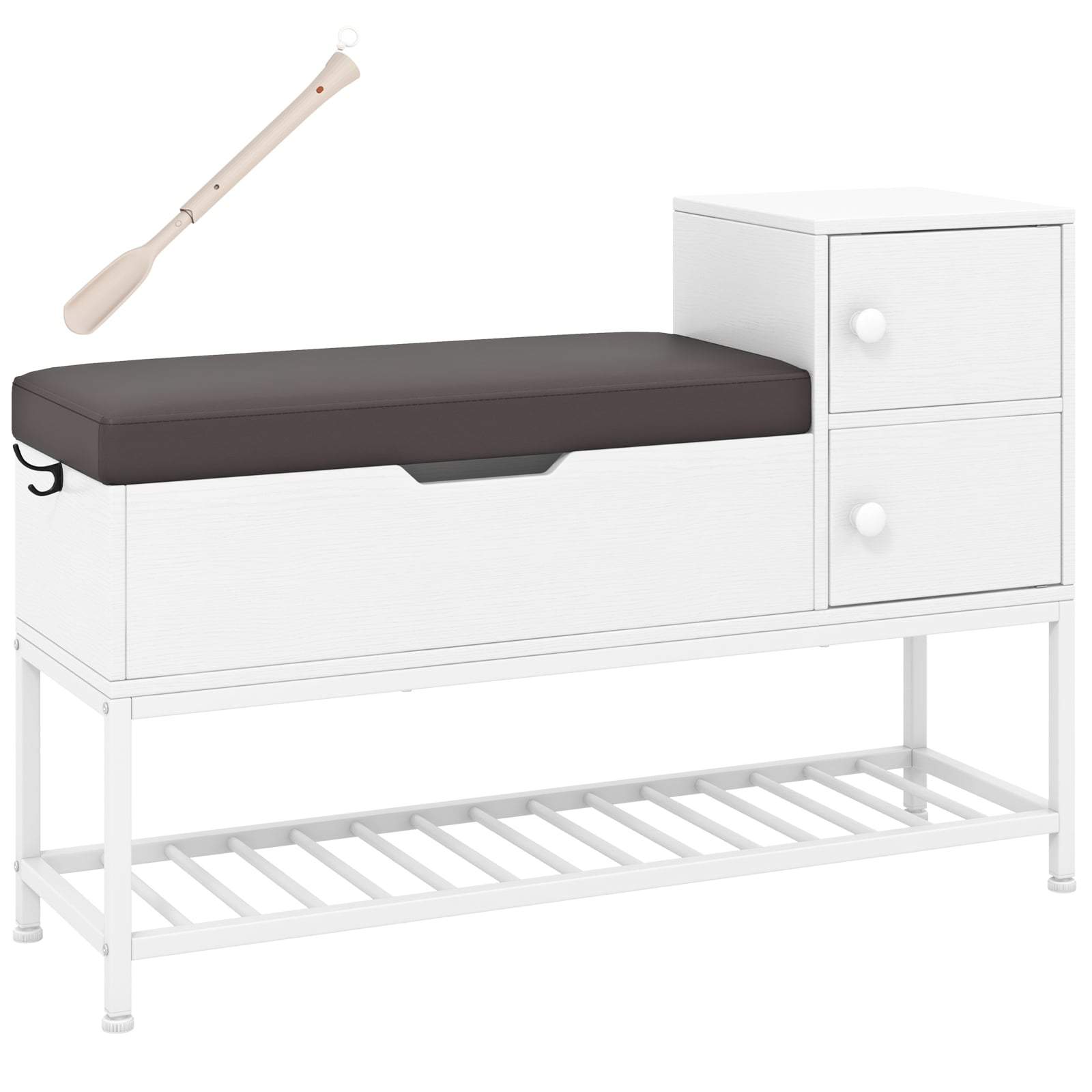 Skobænk med polstret sæde og opbevaring – 100x30x68 cm