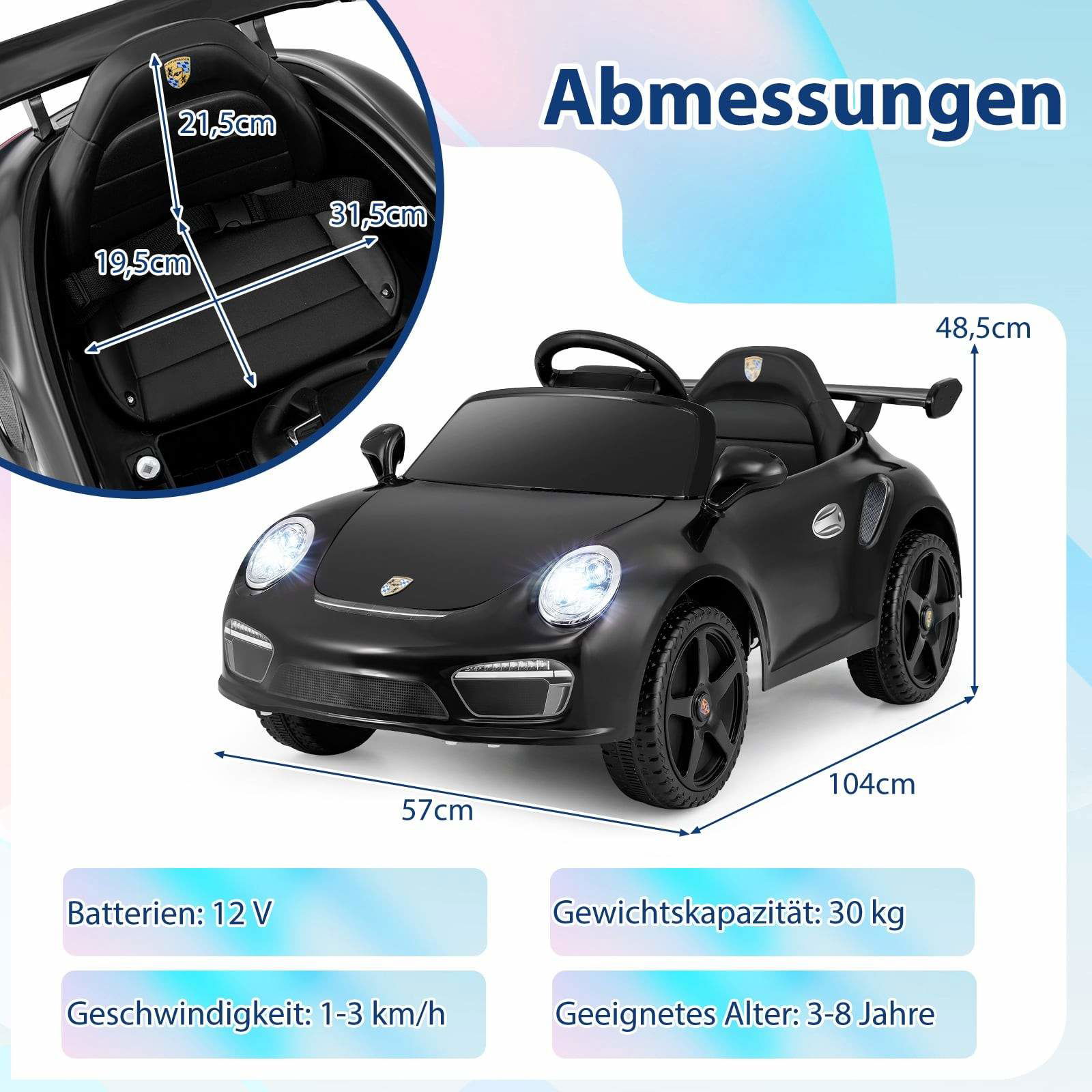 12V Elbil til Børn med Fjernbetjening – Licenseret Porsche Sort