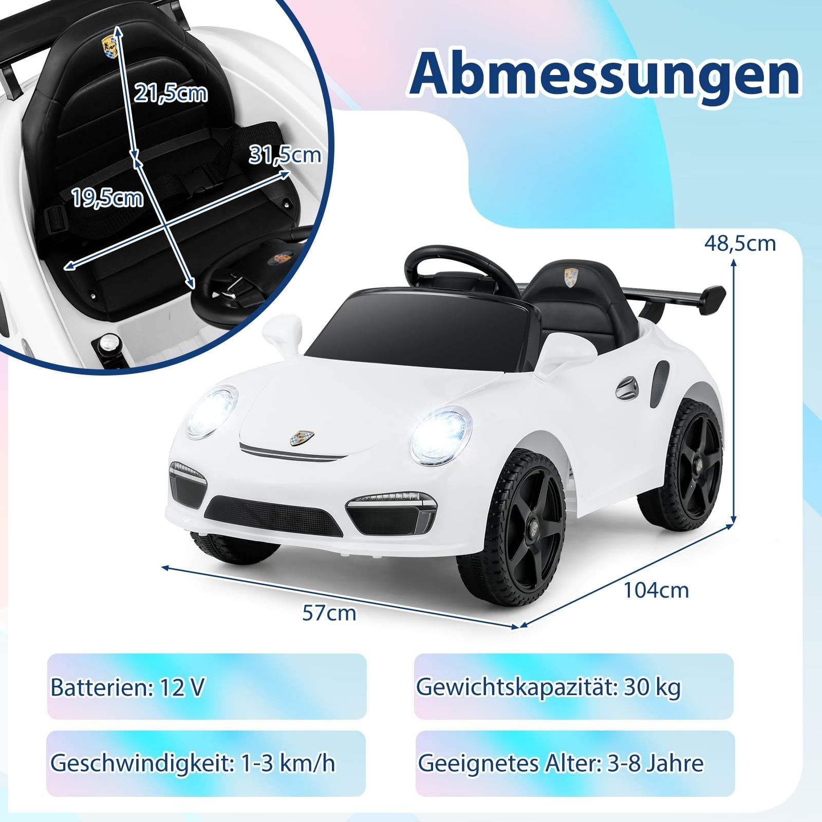 12V Elbil til Børn med Fjernbetjening – Licenseret Porsche Hvid