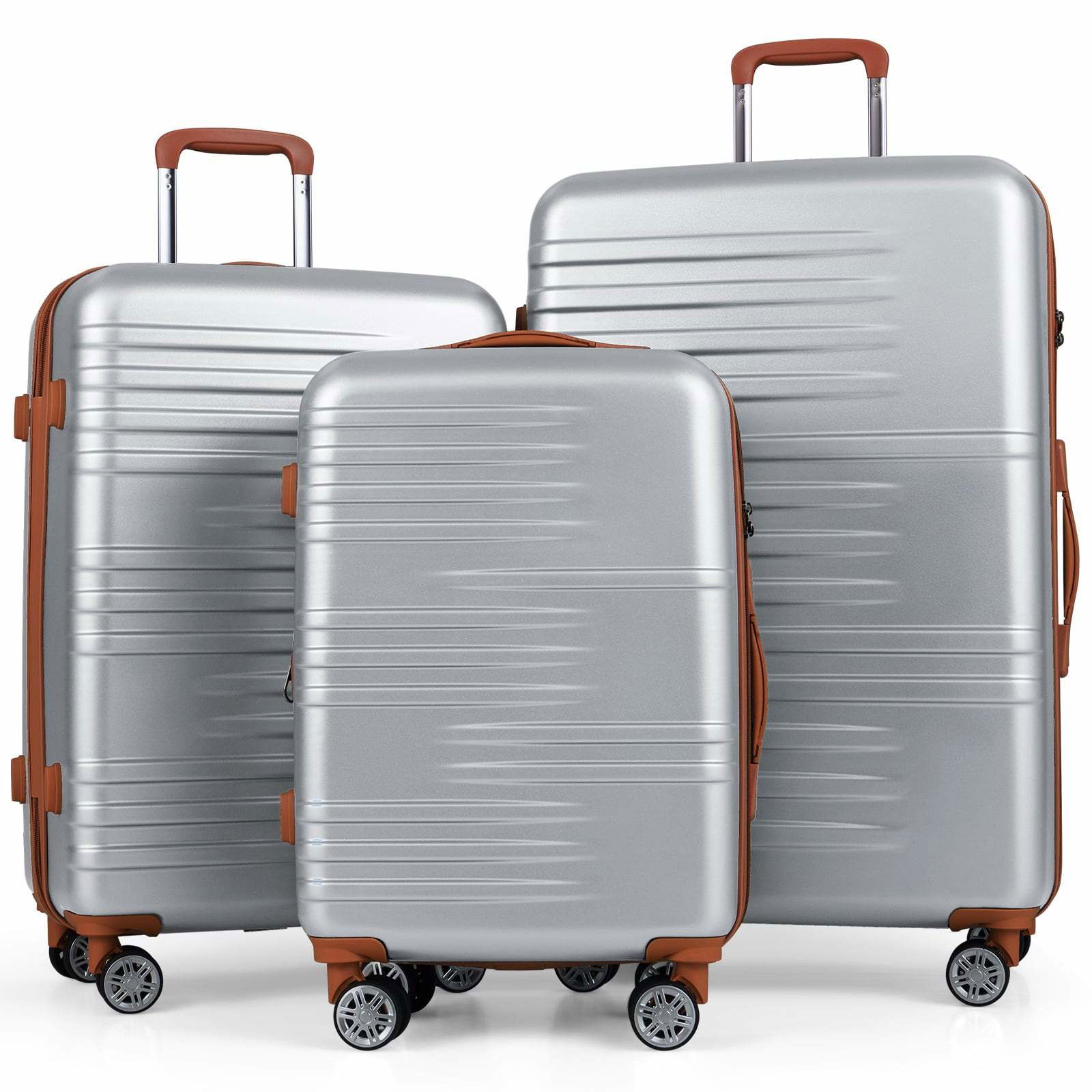 3-delt sølvfarvet hårdt bagagesæt med TSA-lås og spinnerhjul