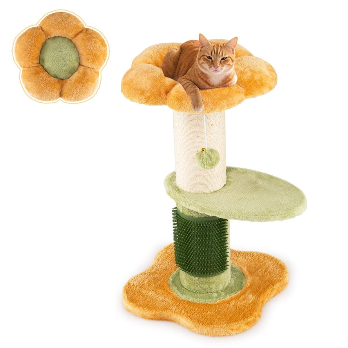 Kradsetræ med plyssæde, sisalstolpe, 69 cm – gul