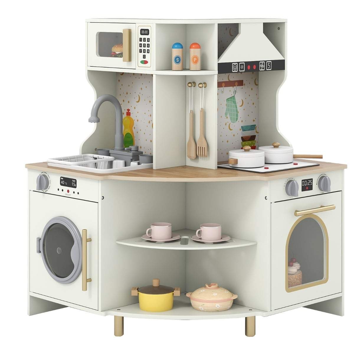 Børnekøkken i træ med rigtigt vand og lys