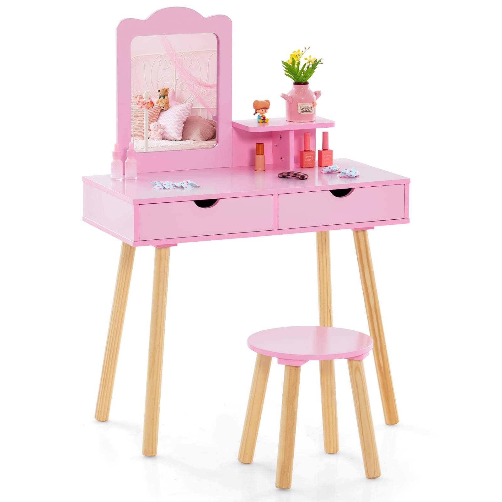 Barnmöbel- och skrivbordsset – Rosa, avtagbar spegel, förvaring | Hem & Hobby | Pryloteket
