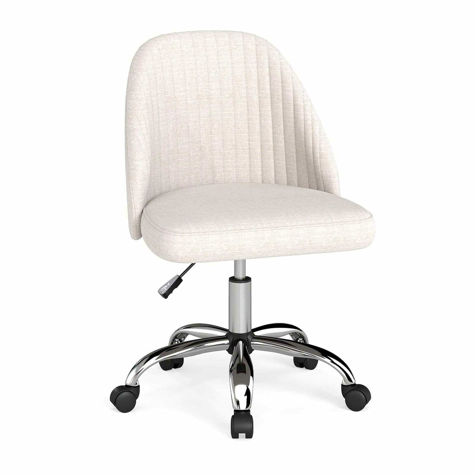 Justerbar beige armlænsløs kontorstol – pladsbesparende design