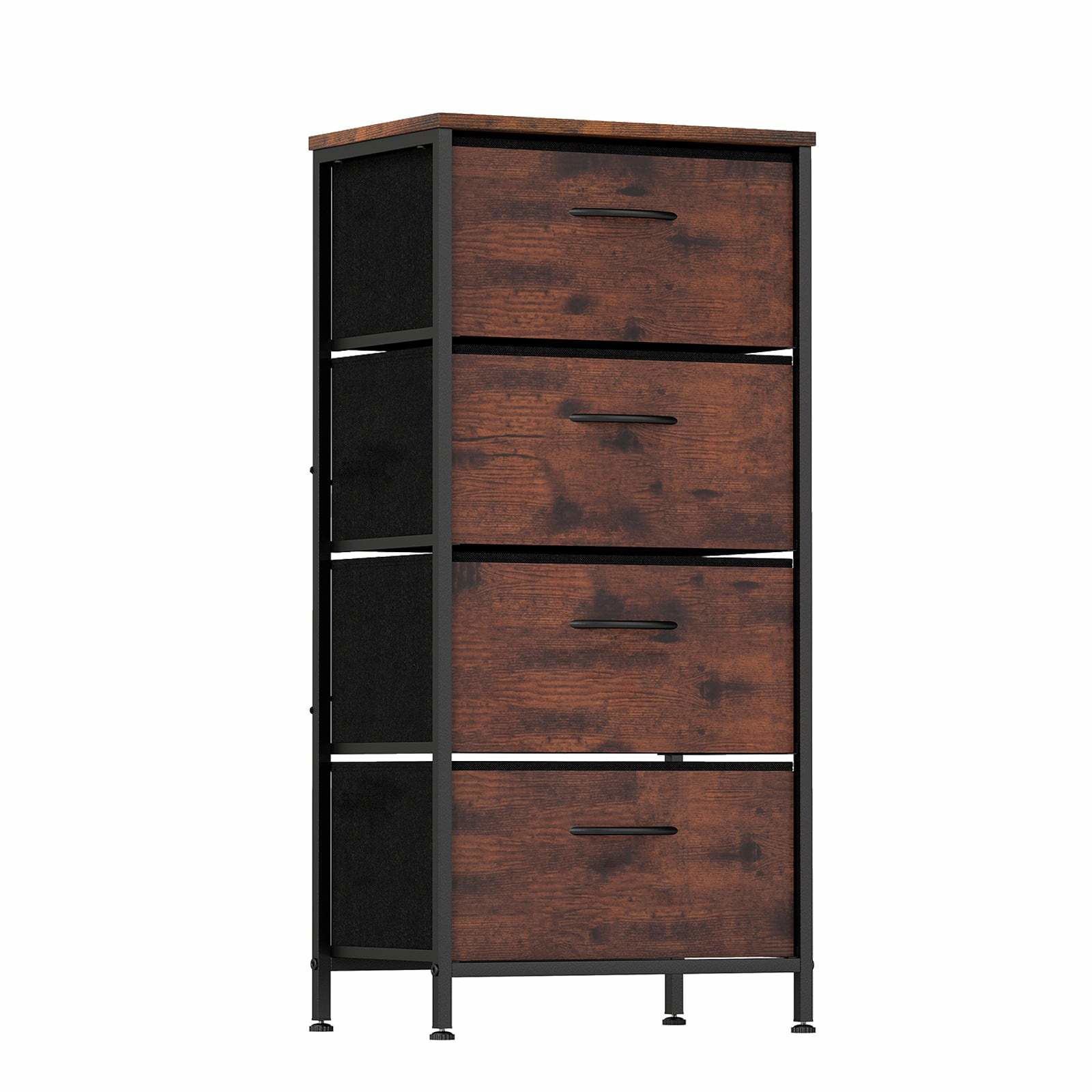 Kommode med 4 skuffer, træplade og metalstel – rustik brun