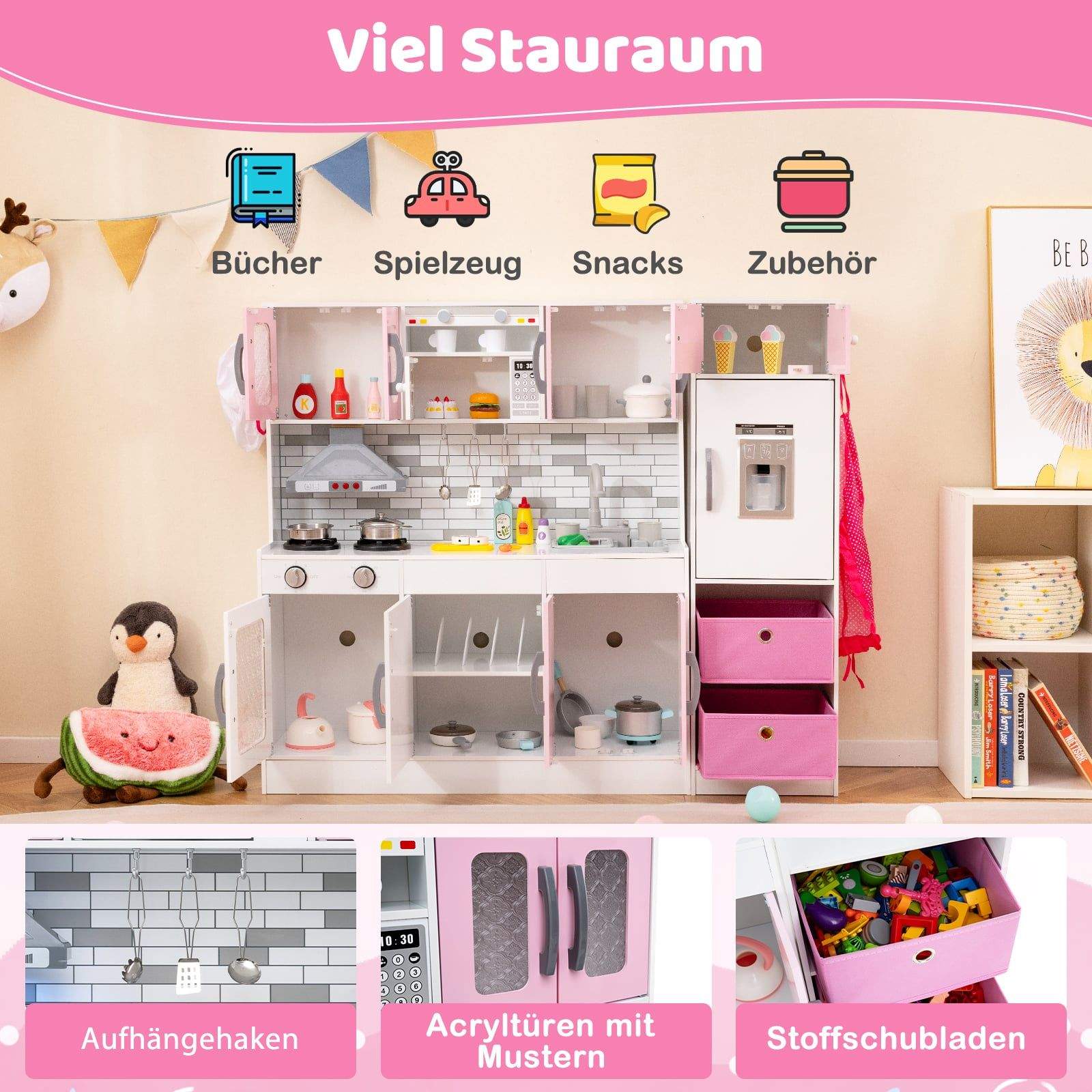 Trälekkök med ljus och ljud – rosa | Hem & Hobby | Pryloteket