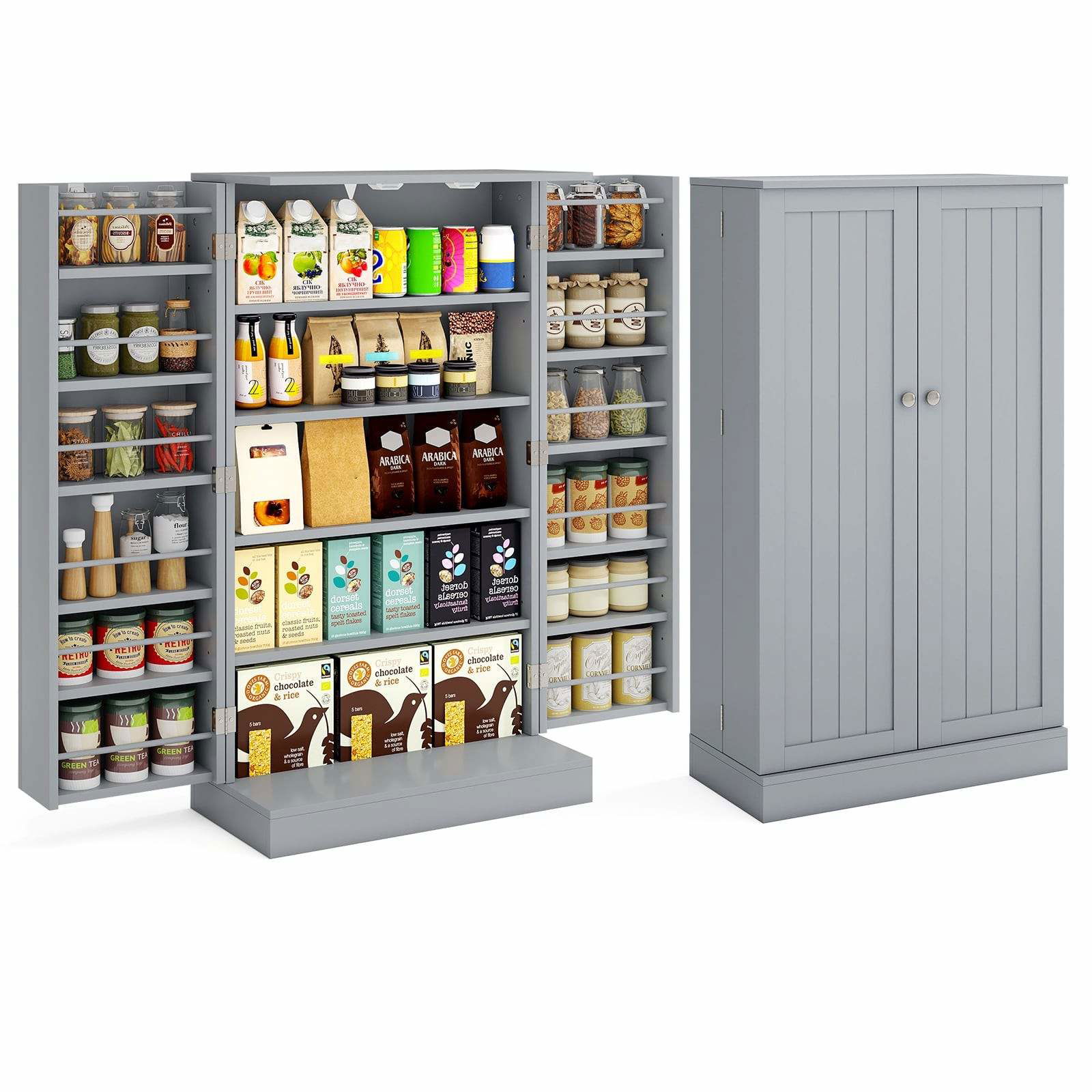 Højt gråt køkkenskab med justerbare hylder