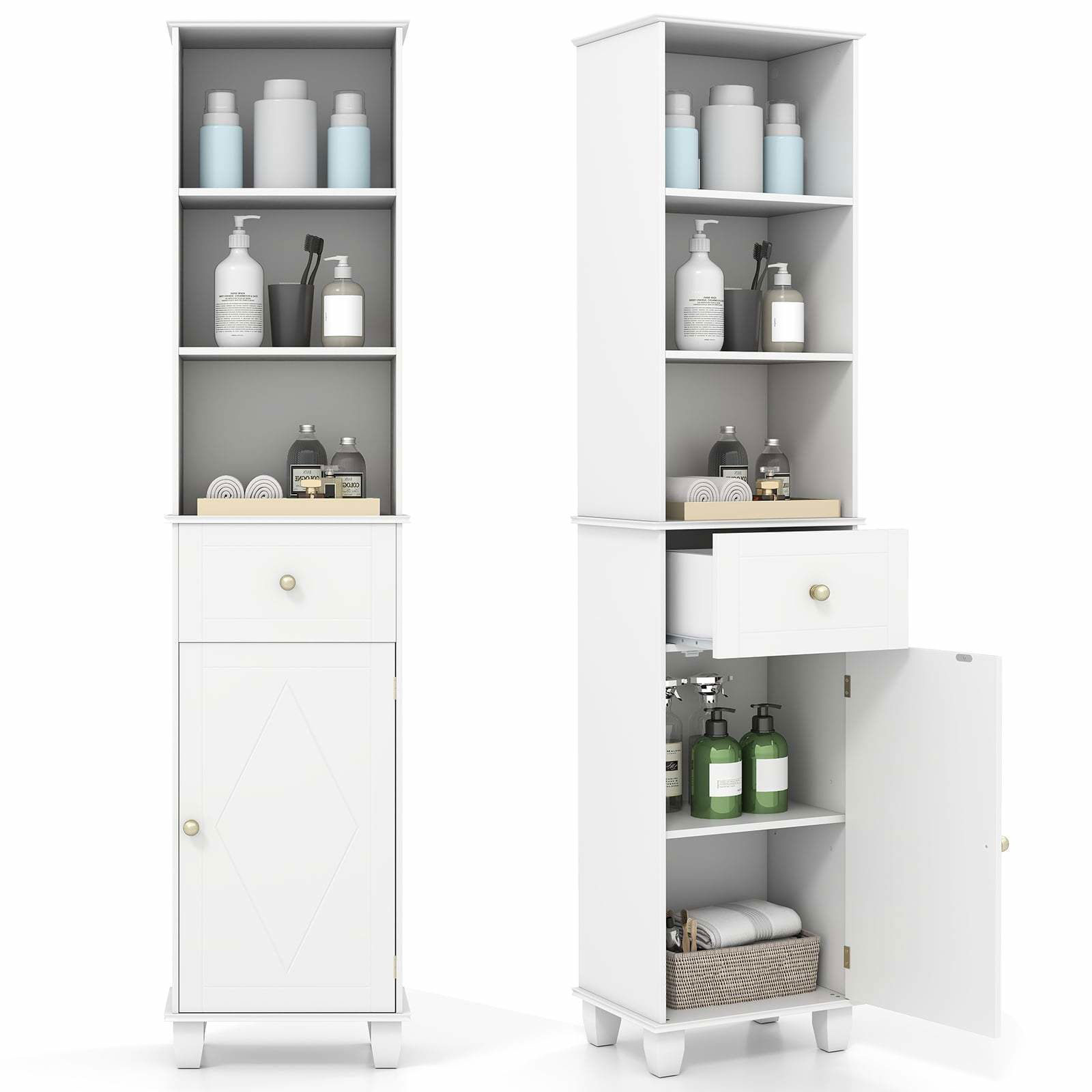 Högt badrumsskåp – Slimmad design, justerbara hyllor, vit | Hem & Hobby | Pryloteket