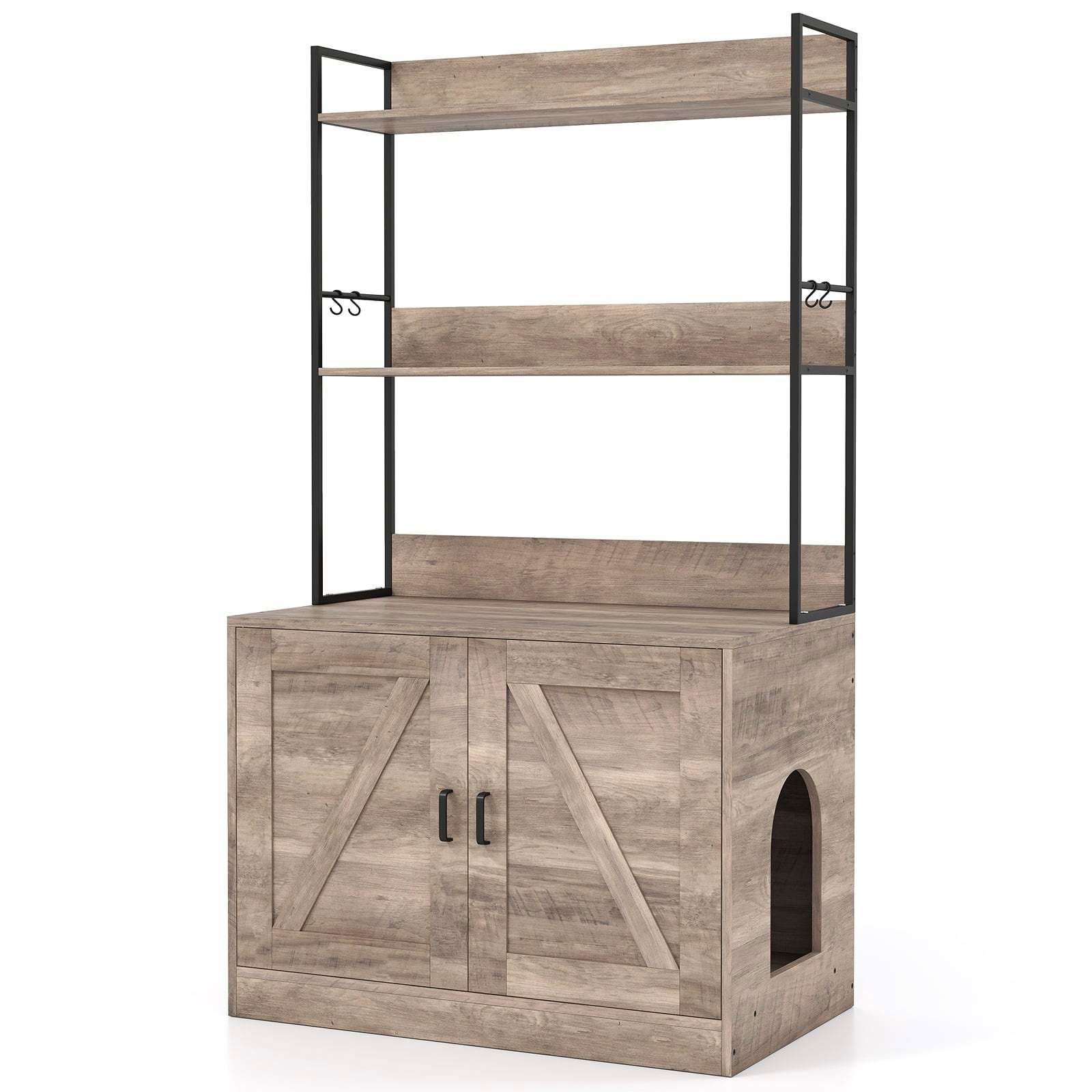 Kattegrusskab med bogreol – grå, multifunktionel opbevaring