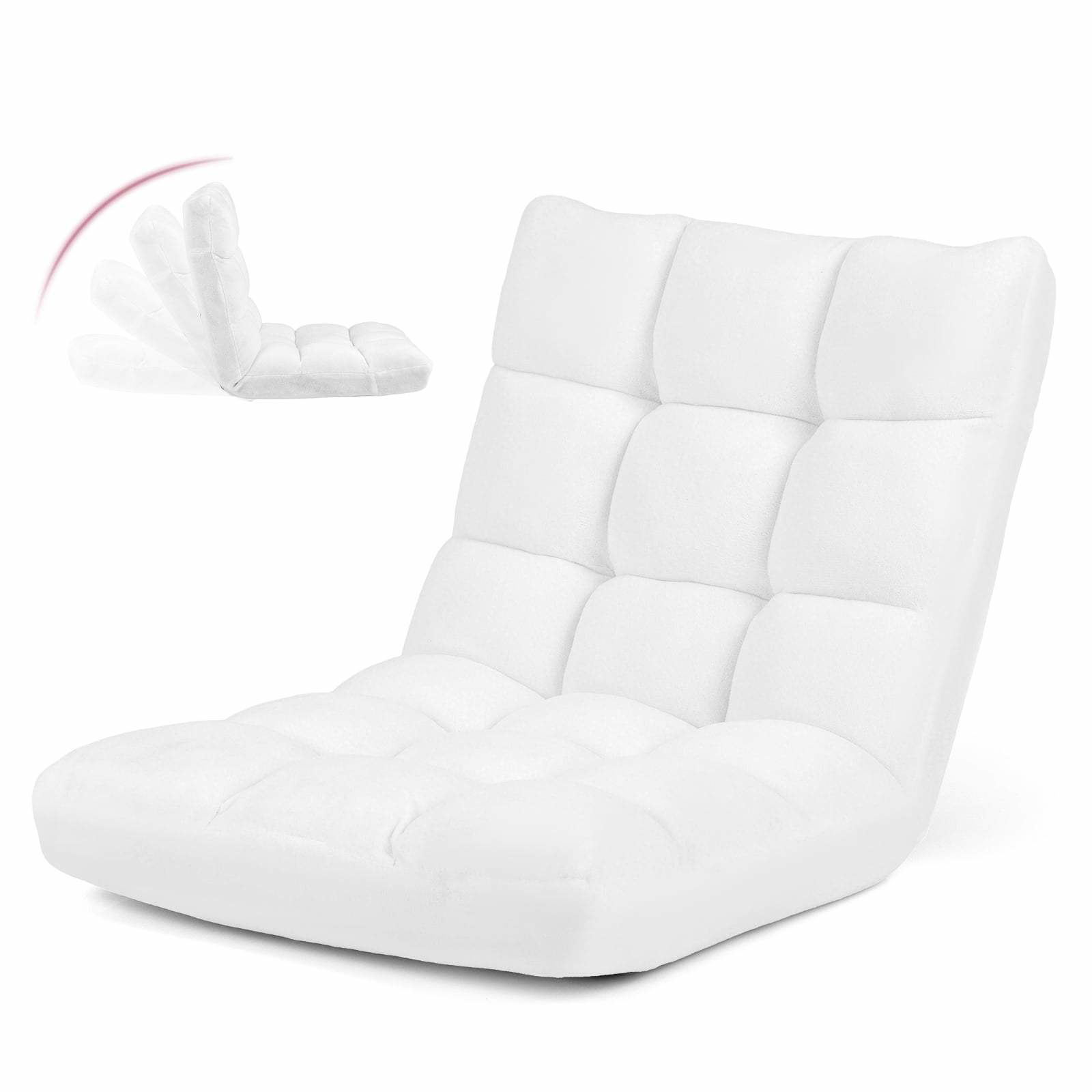 Justerbar gulvstol – 14 positioner, foldbar, hvid