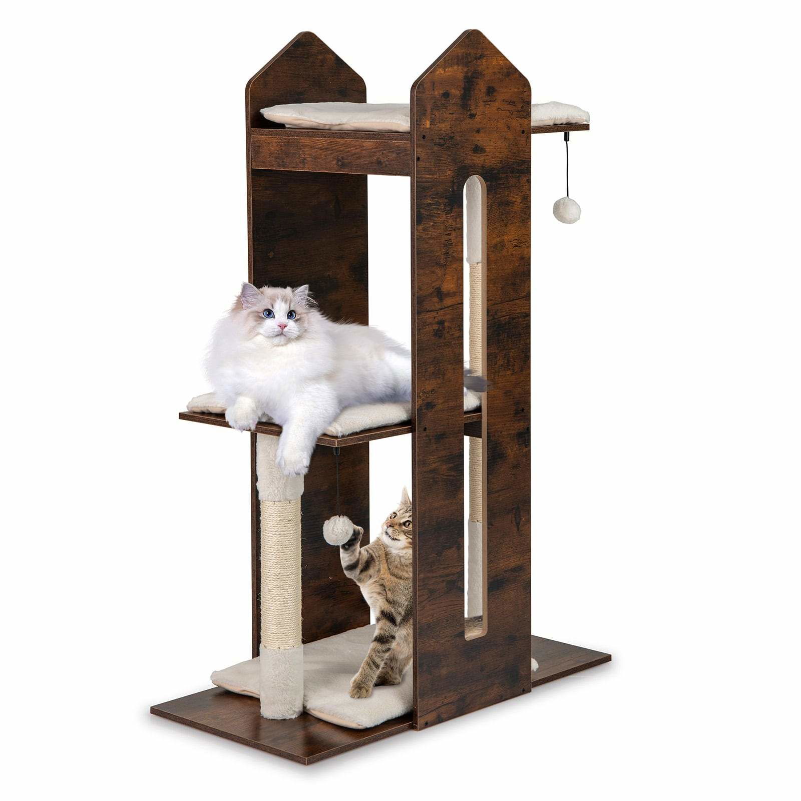 Kradsetræ med sisalstolper og plyshynder – 120 cm højt