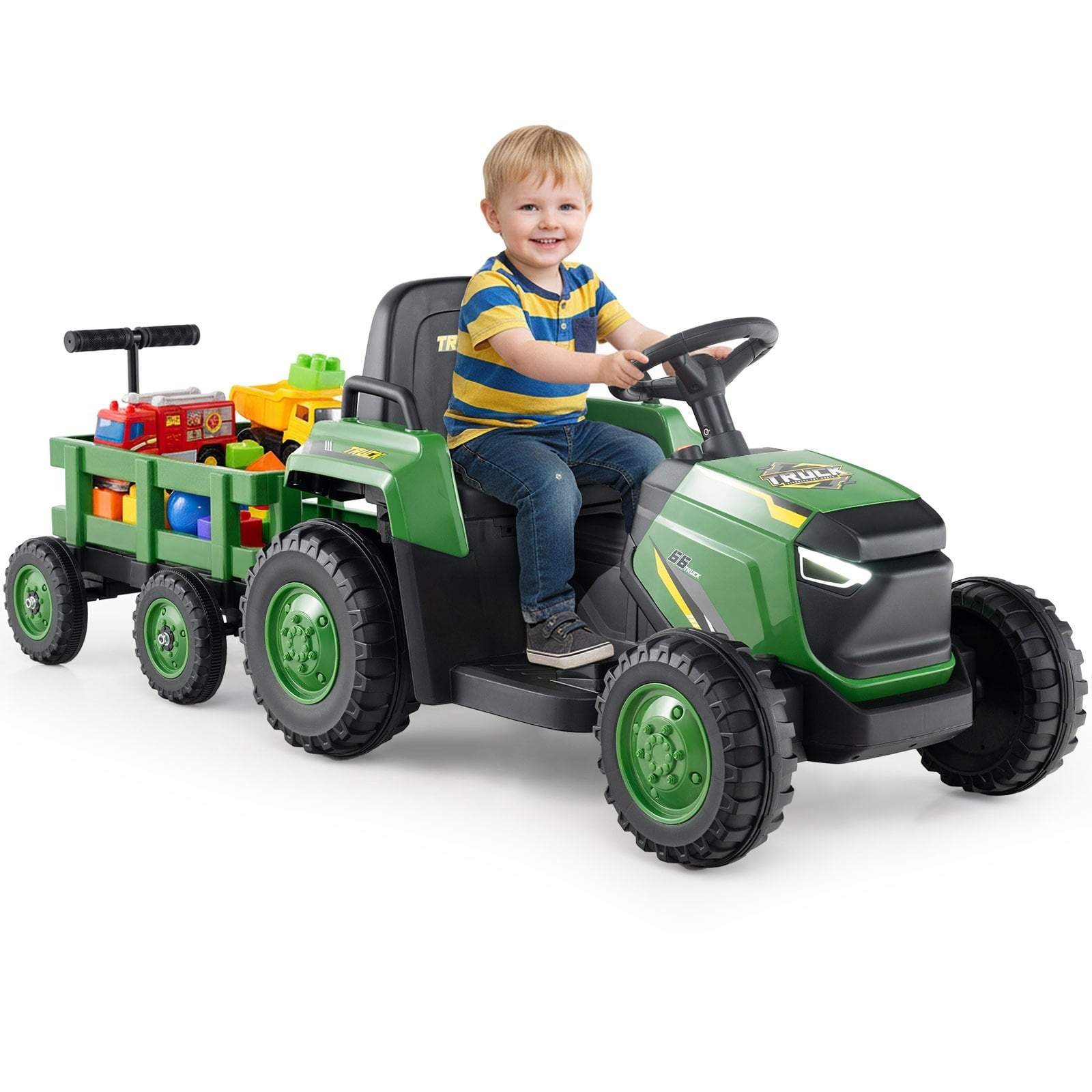 Elektrisk åktraktor för barn med avtagbar släpvagn och fjärrkontroll | Hem & Hobby | Pryloteket