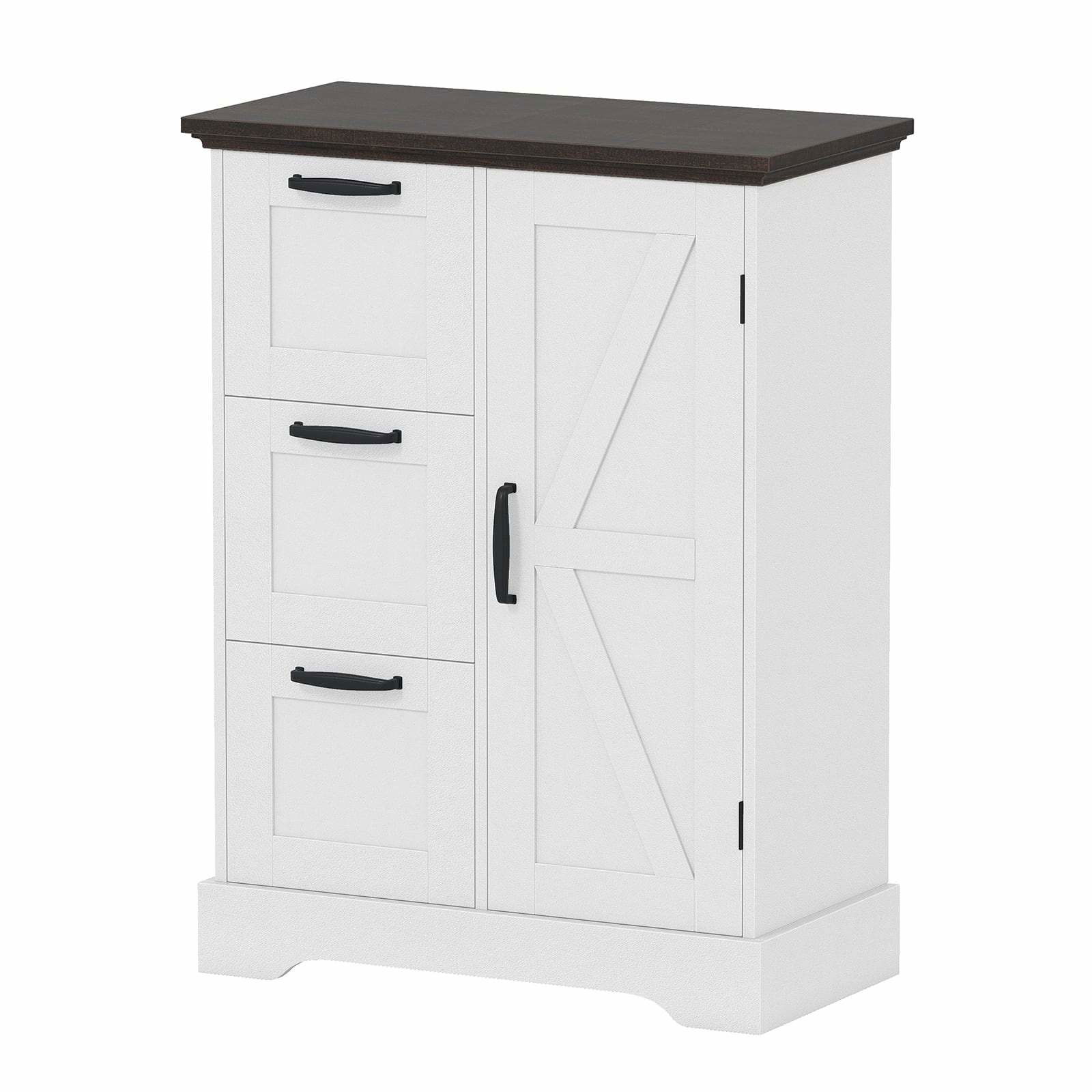 Rustikt hvidt køkkenskab – ladedør, 3 skuffer, MDF