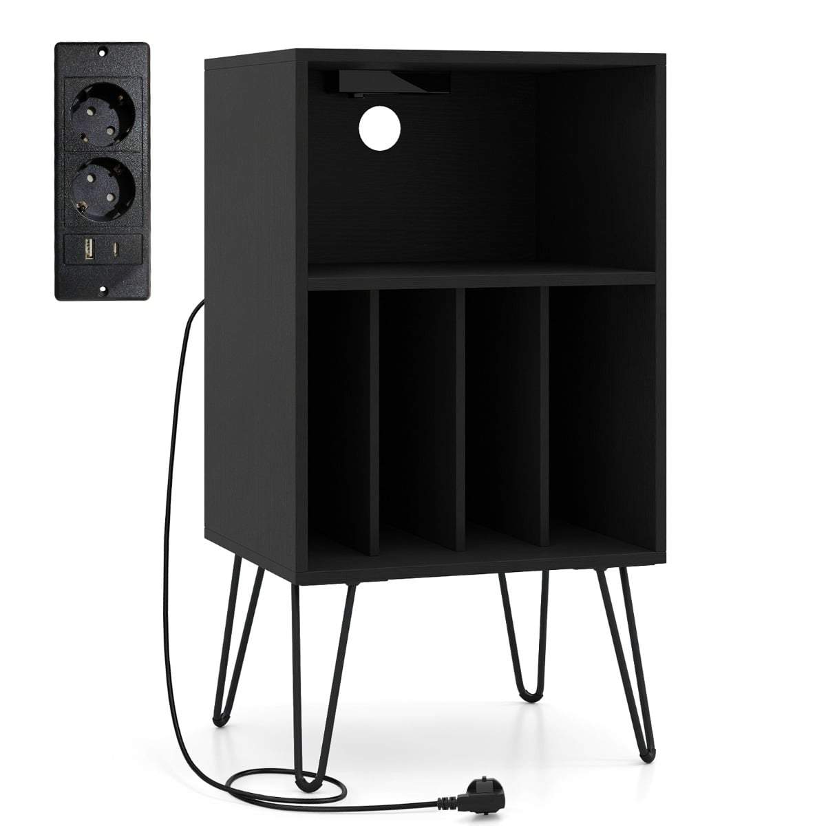 Pladespillerstativ med ladestation og vinylopbevaring