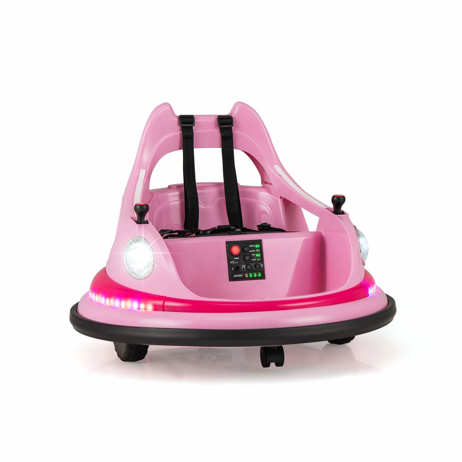 Børne 12V lyserød kofangerbil – fjernbetjent, 360° rotationssjov