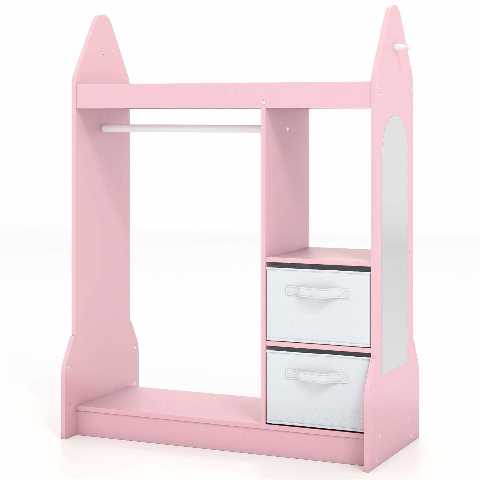 Børnegarderobe med spejl – lyserød, 107 cm