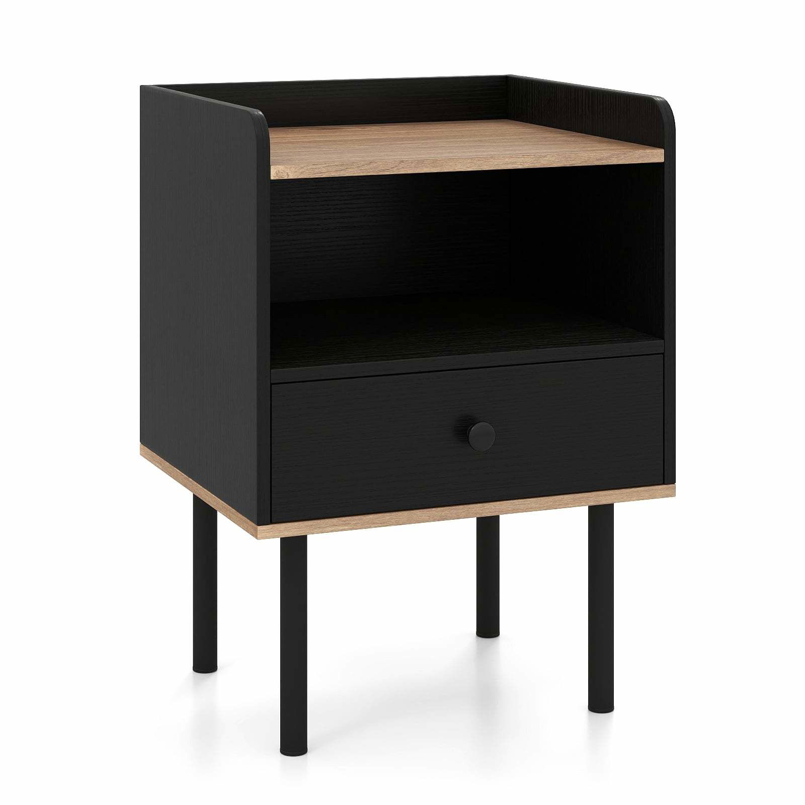 Sort natbord med skuffe og åben hylde – Moderne metalben