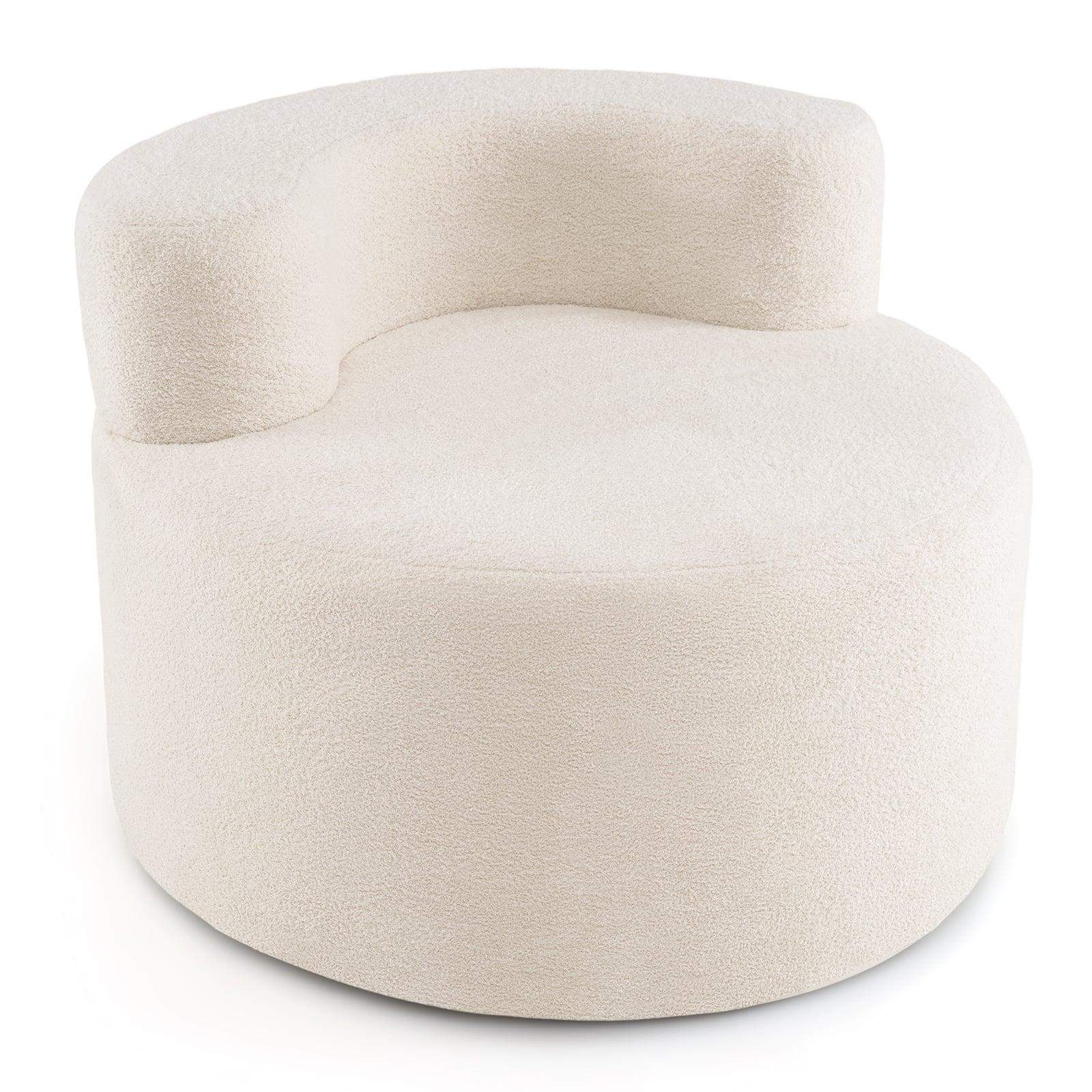Måneformet sækkestol, beige teddyfleece, behagelig og støttende