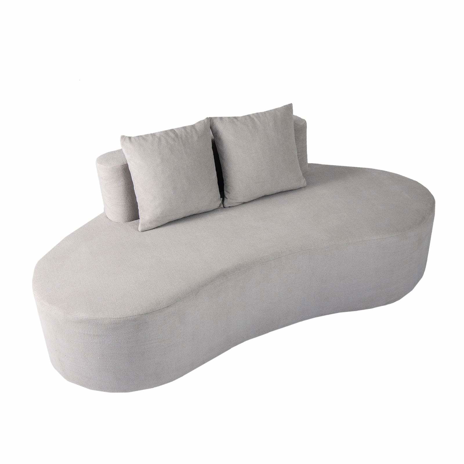 Svängd grå bäddsoffa – 199 cm, 2 kuddar, ingen montering behövs | Hem & Hobby | Pryloteket