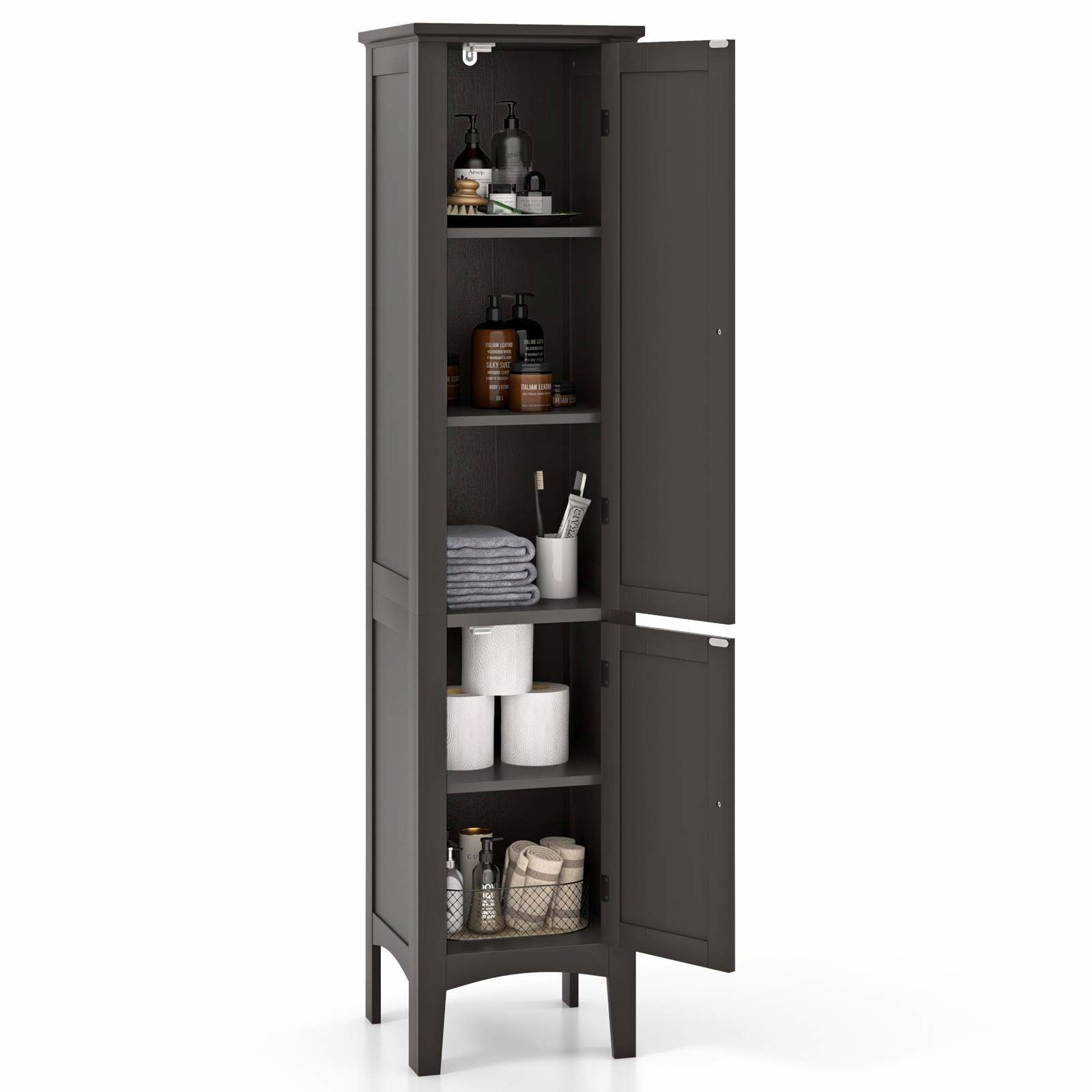 Badeværelsesskab med 5 hylder og lameldøre – Slankt design