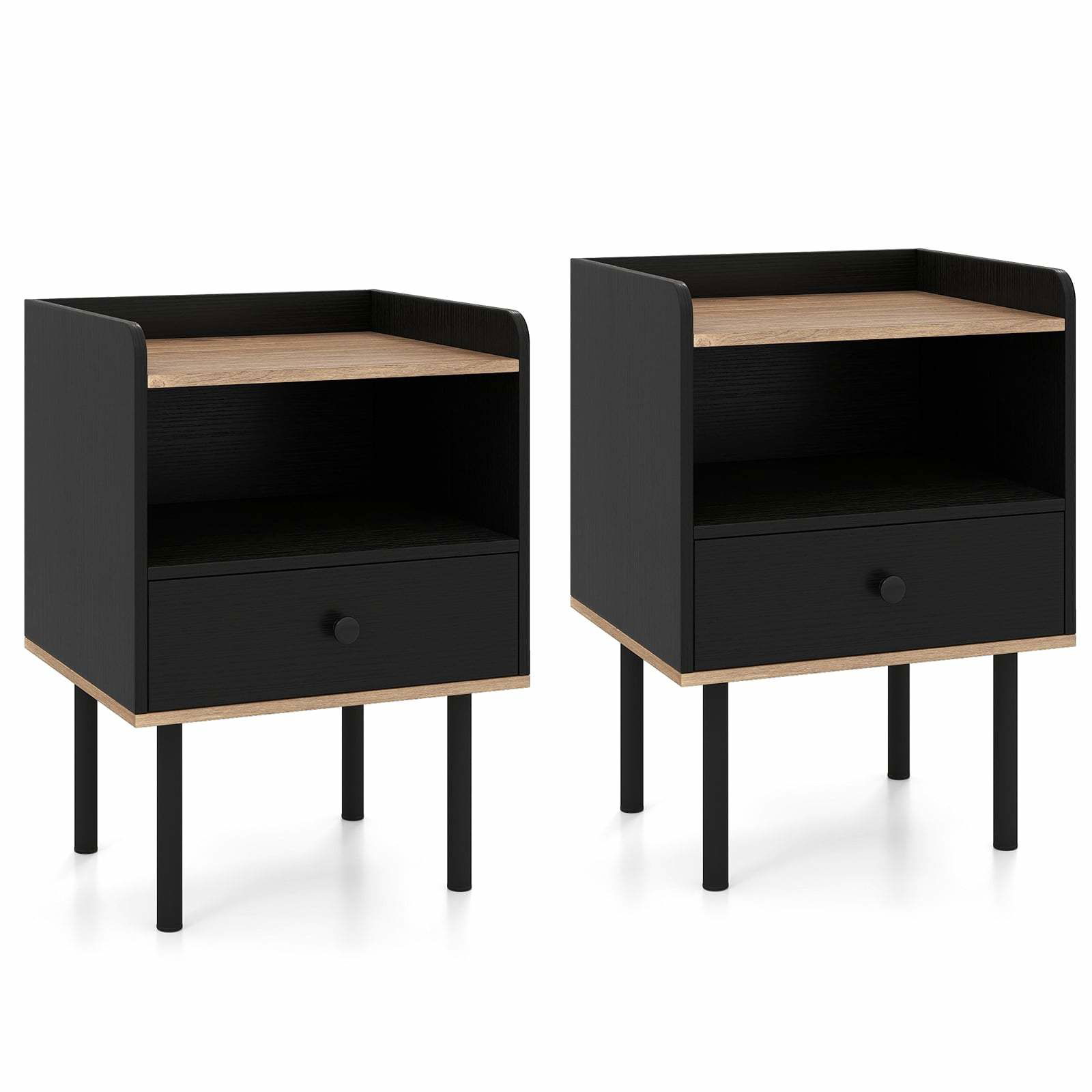 Svart nattduksbordsset med låda och öppen hylla – 2 delar | Hem & Hobby | Pryloteket