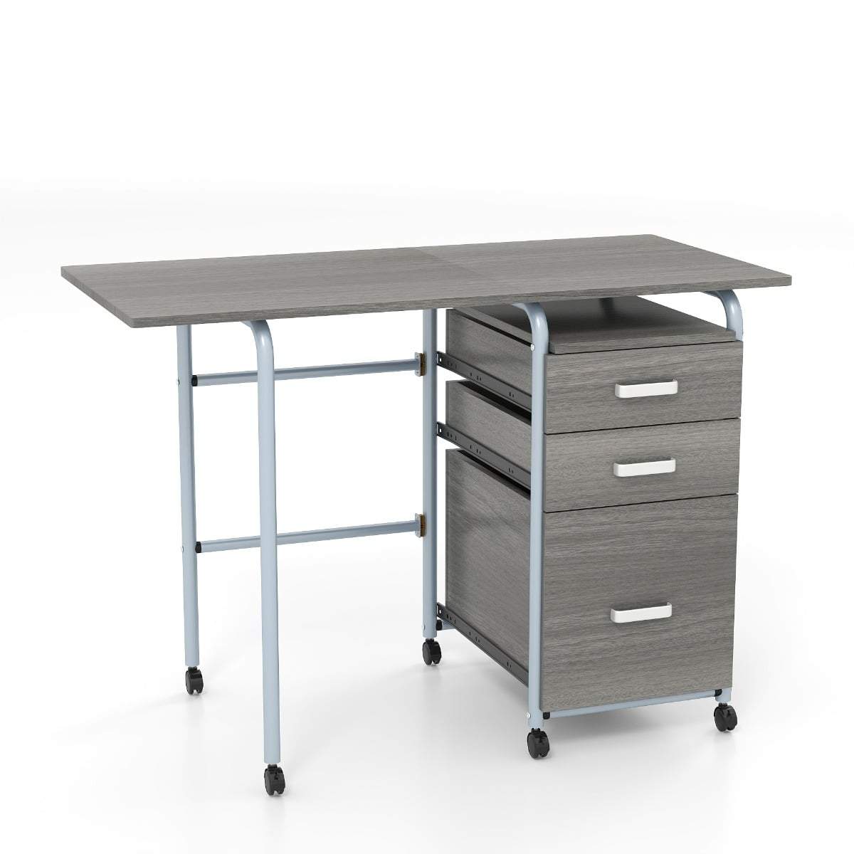 Hopfällbart datorbord med lådor och hjul – platsbesparande | Hem & Hobby | Pryloteket