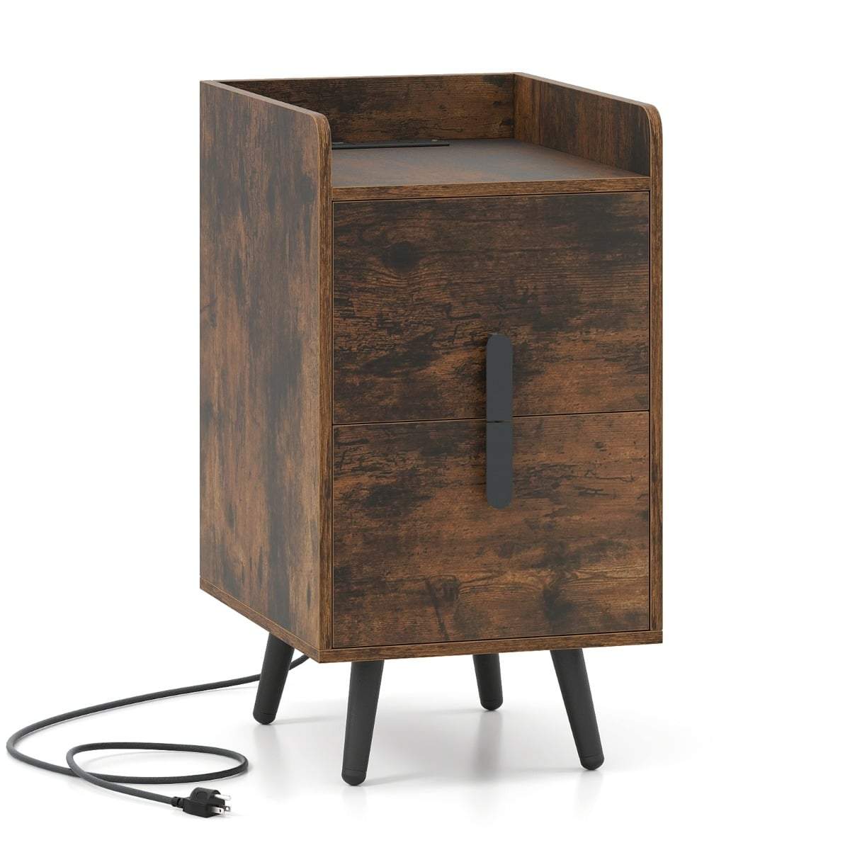 Nattduksbord med laddningsstation, 2 lådor, rustik brun | Hem & Hobby | Pryloteket