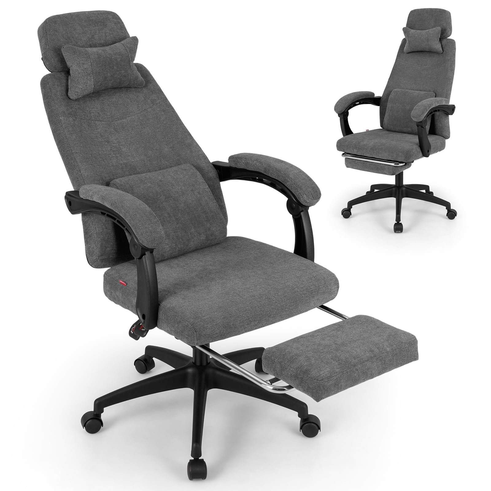 Ergonomisk kontorstol med fodstøtte og justerbar ryglæn