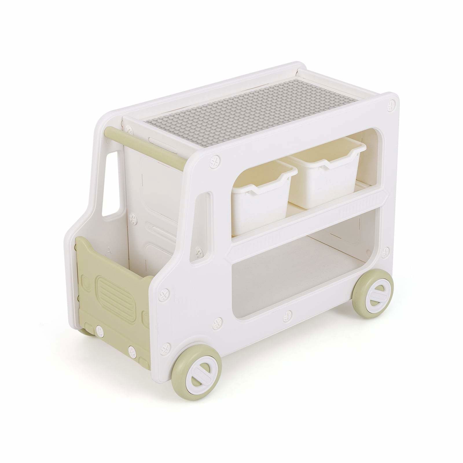 Bilformet legetøjsorganisator til børn med 2 opbevaringsbokse