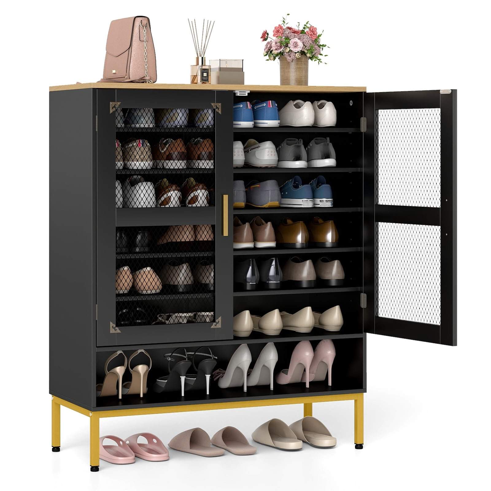 Skoskåp i trä med justerbara hyllor och nätdörrar | Hem & Hobby | Pryloteket