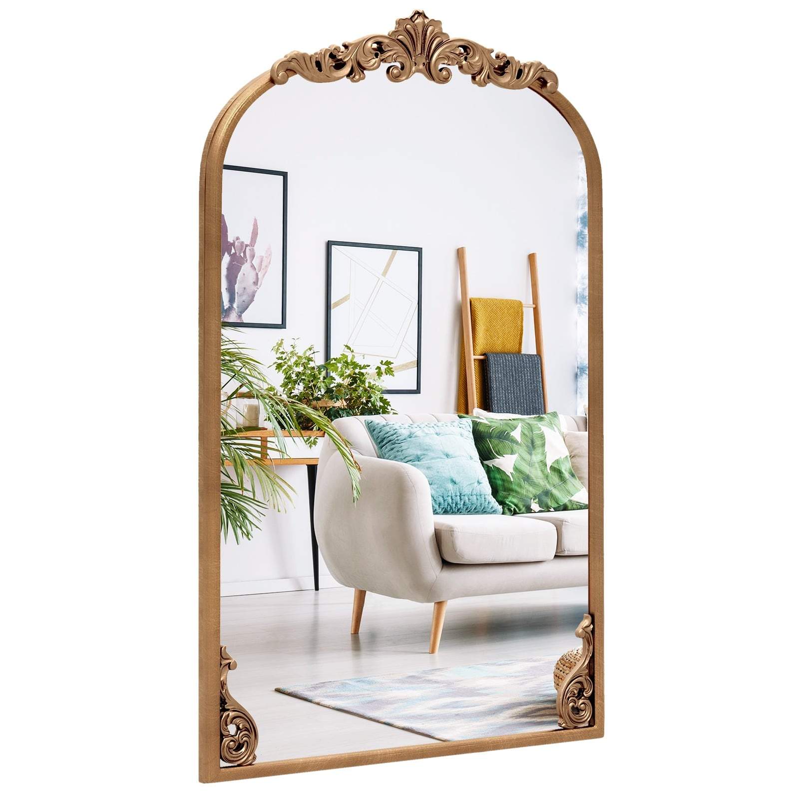 Barok guld vægspejl – 76x51 cm, vintage buedesign