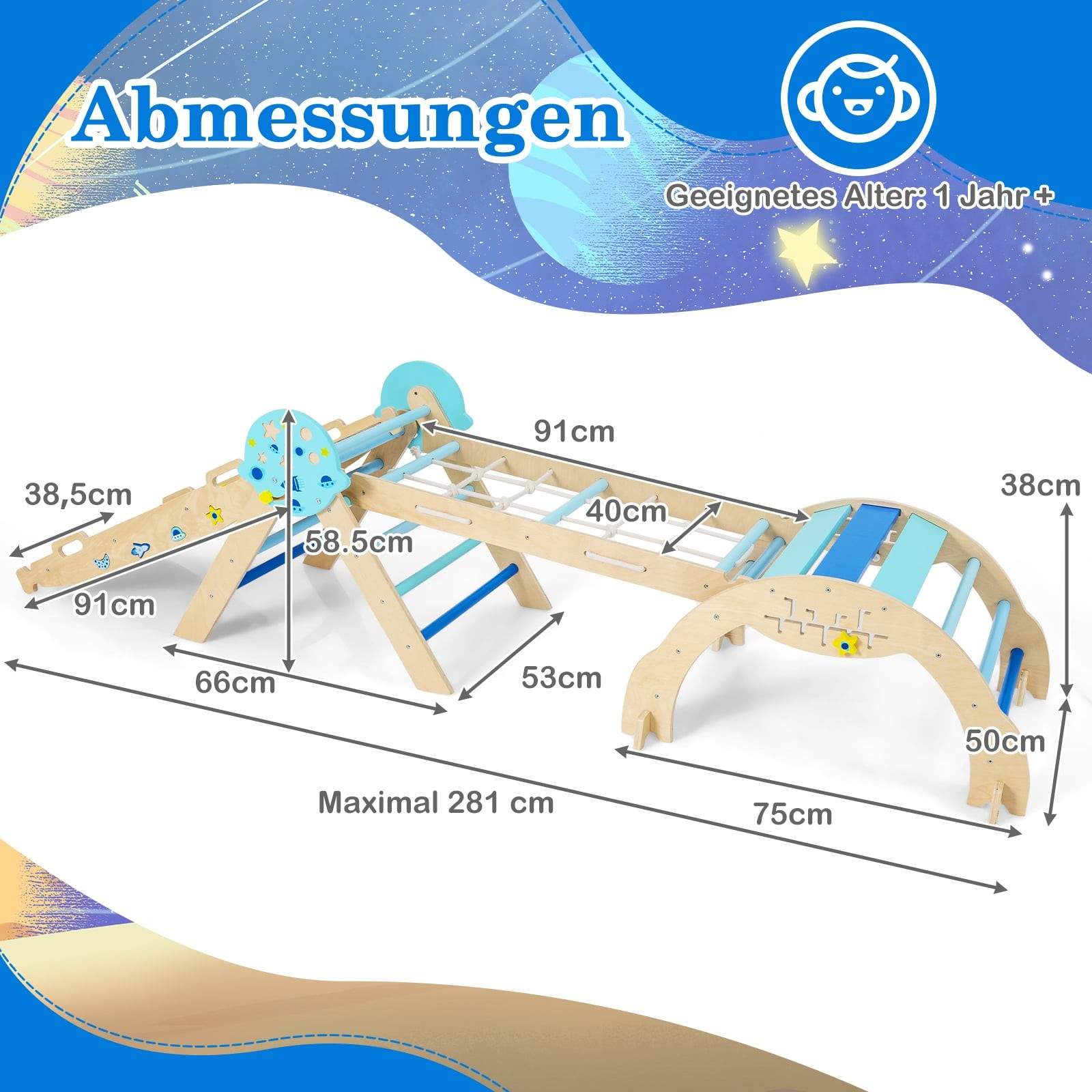 9-i-1 Montessori klatresæt med rutsjebane og tunnel