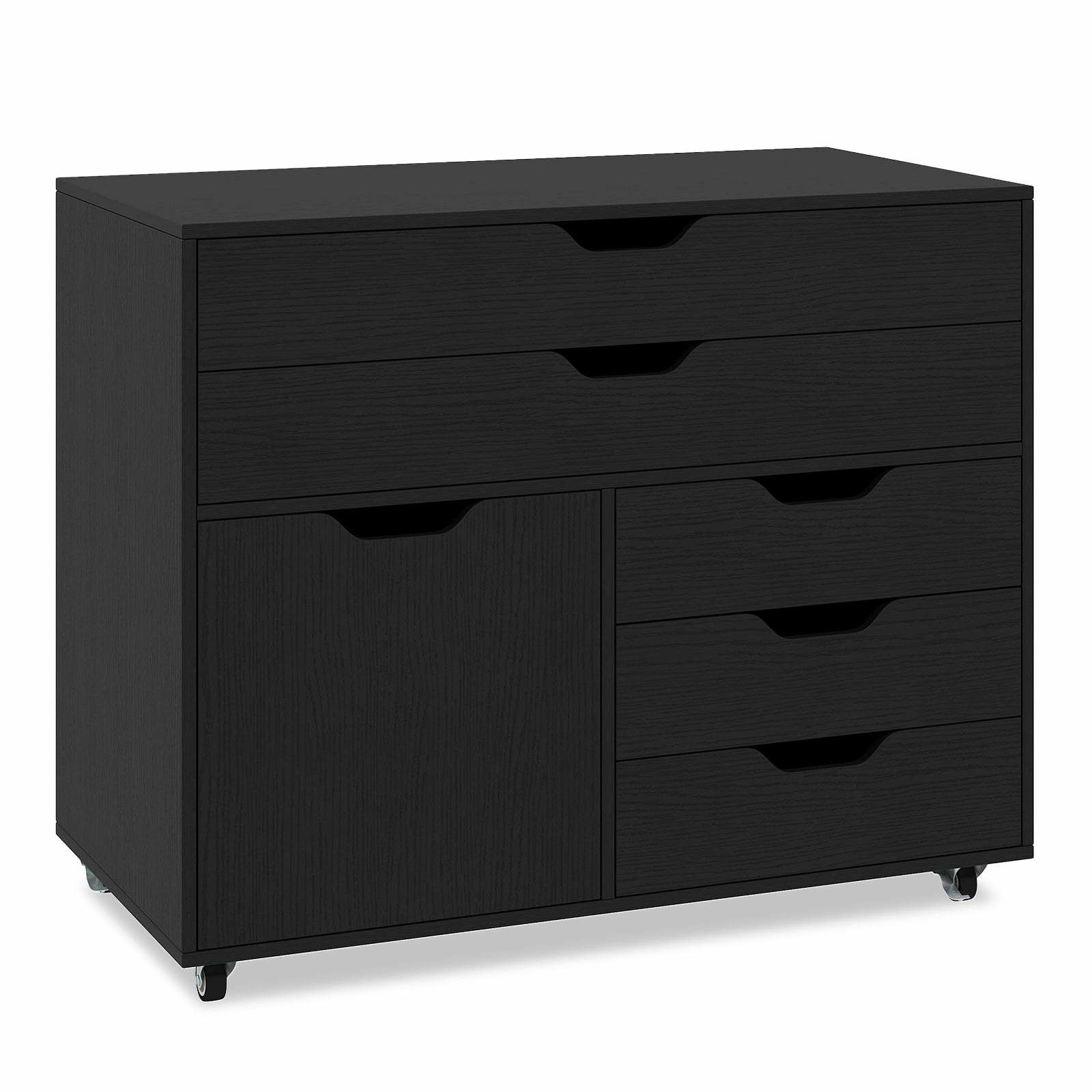 Mobilt arkivskab med 5 skuffer og skab – sort