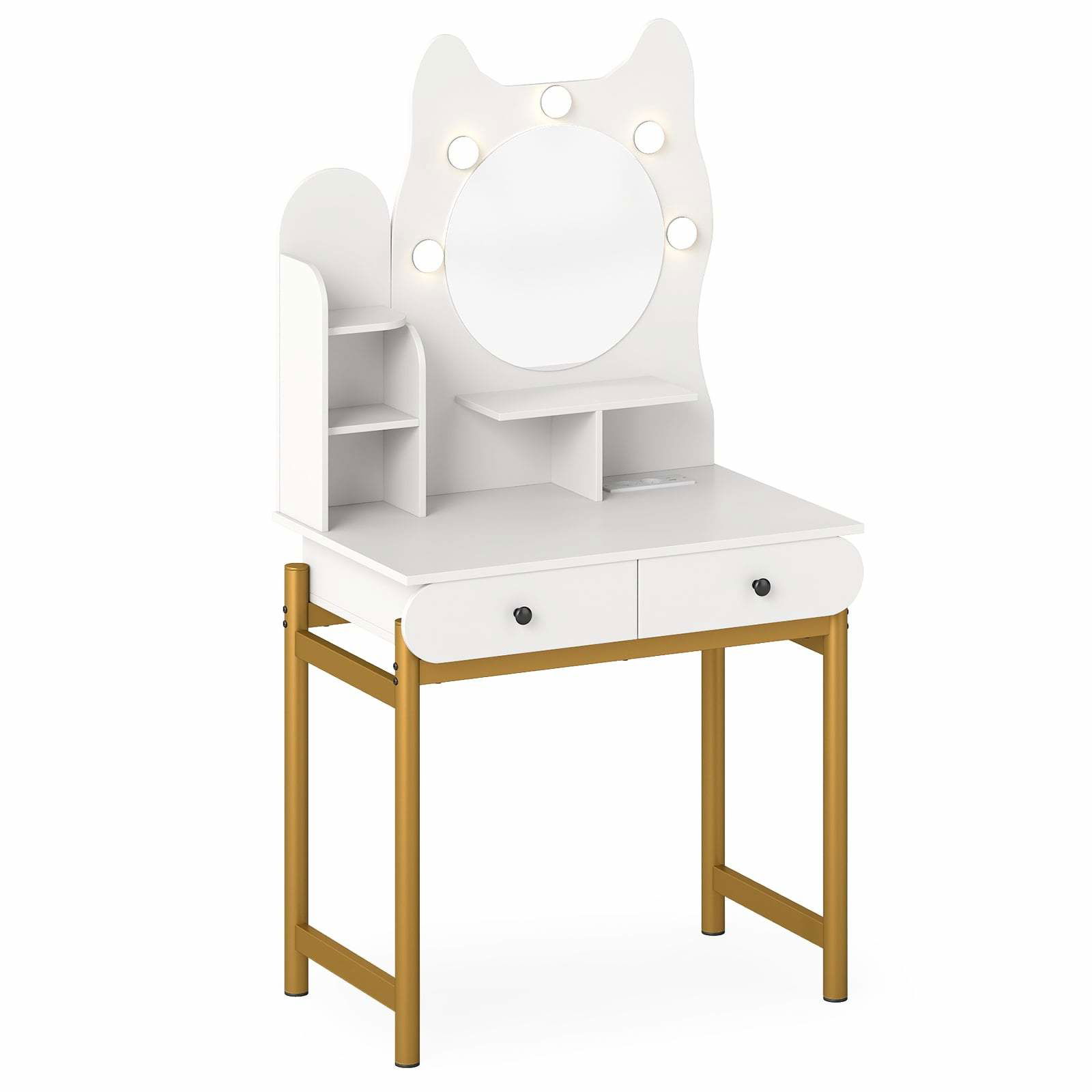 Kattformat sminkbord med LED-spegel och laddningsportar | Hem & Hobby | Pryloteket