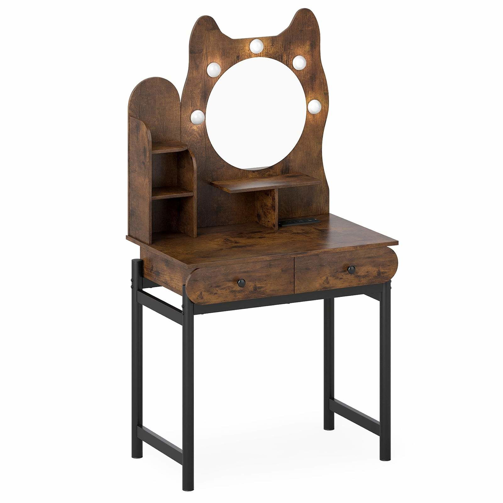 Kattformat sminkbord med LED-spegel och laddningsportar | Hem & Hobby | Pryloteket