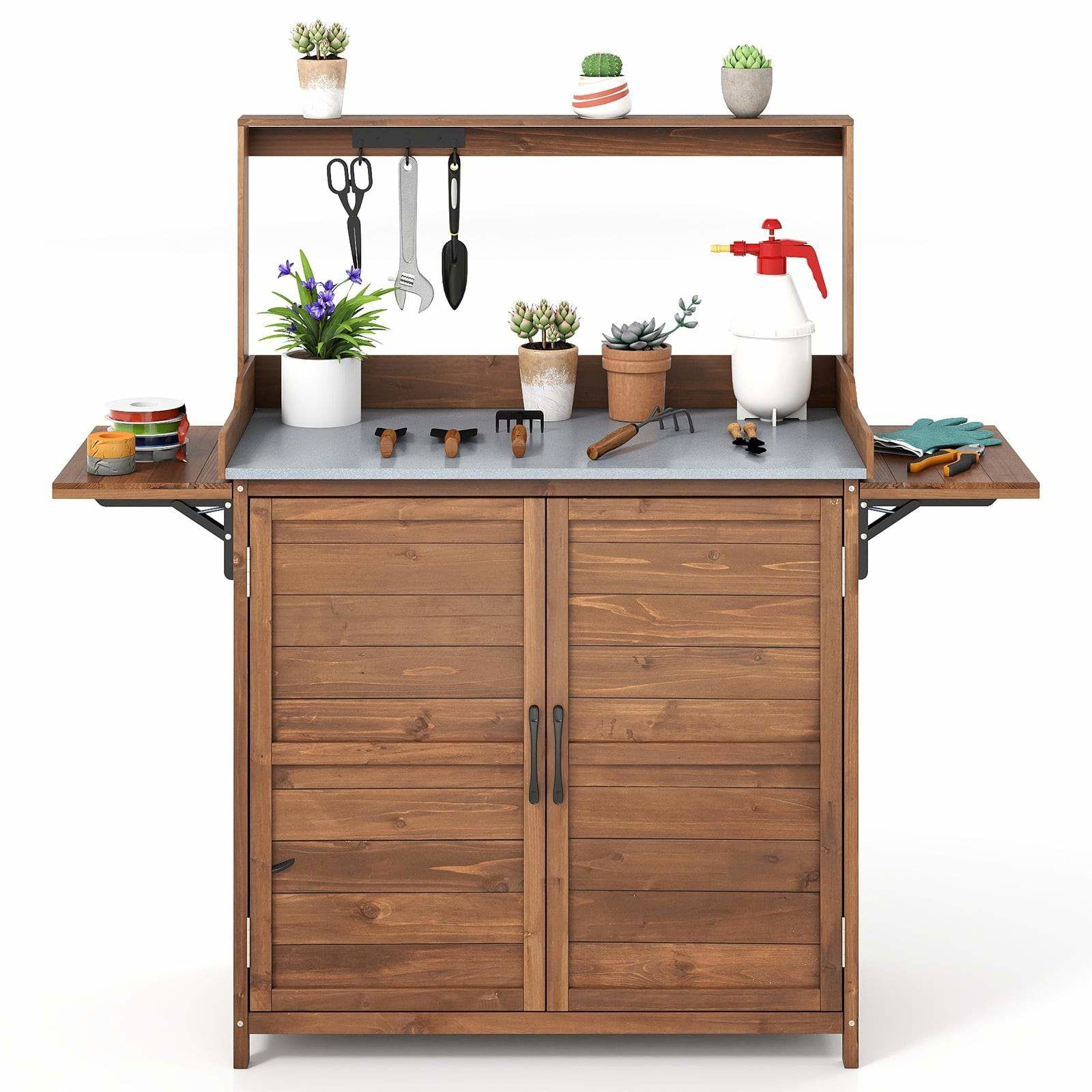 Udendørs pottebænk med zinkplade og sammenklappelige sider