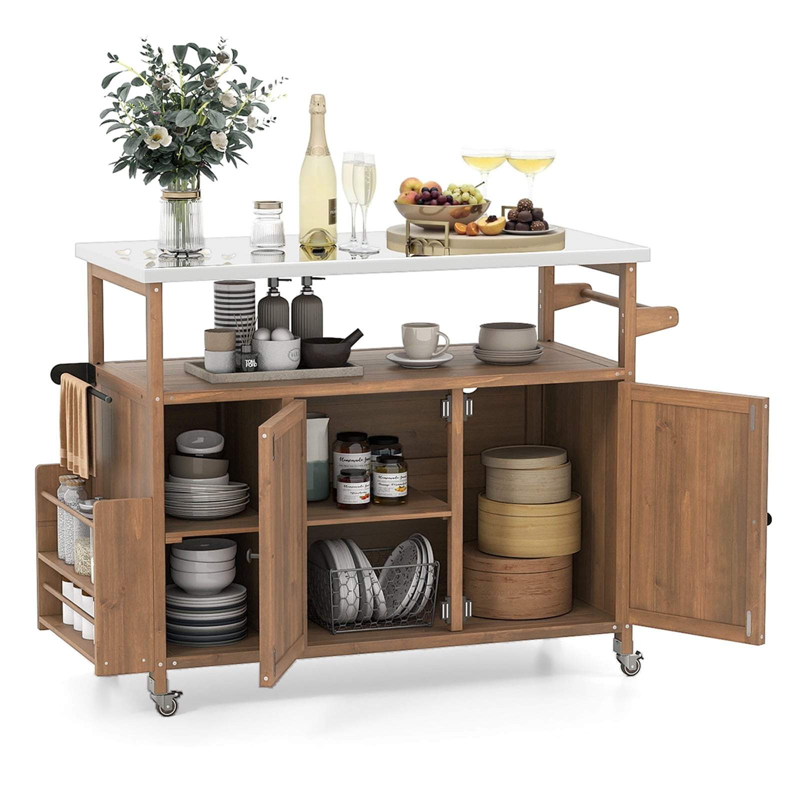 Udendørs grillvogn med bordplade i rustfrit stål og opbevaring