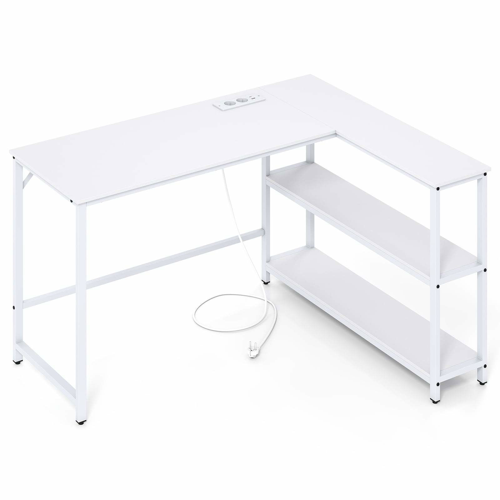 L-format skrivbord med laddningsstation och hyllor – Vitt | Hem & Hobby | Pryloteket
