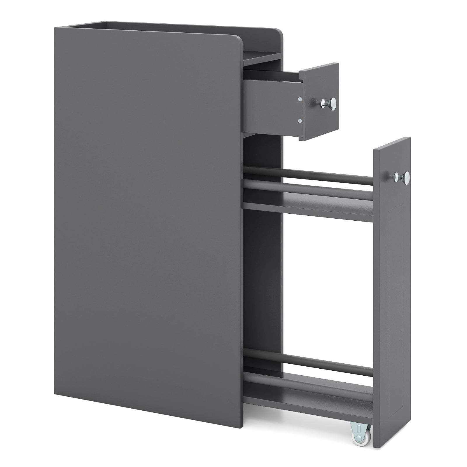 Slankt badeværelsesopbevaringsskab med skuffer – grå, pladsbesparende