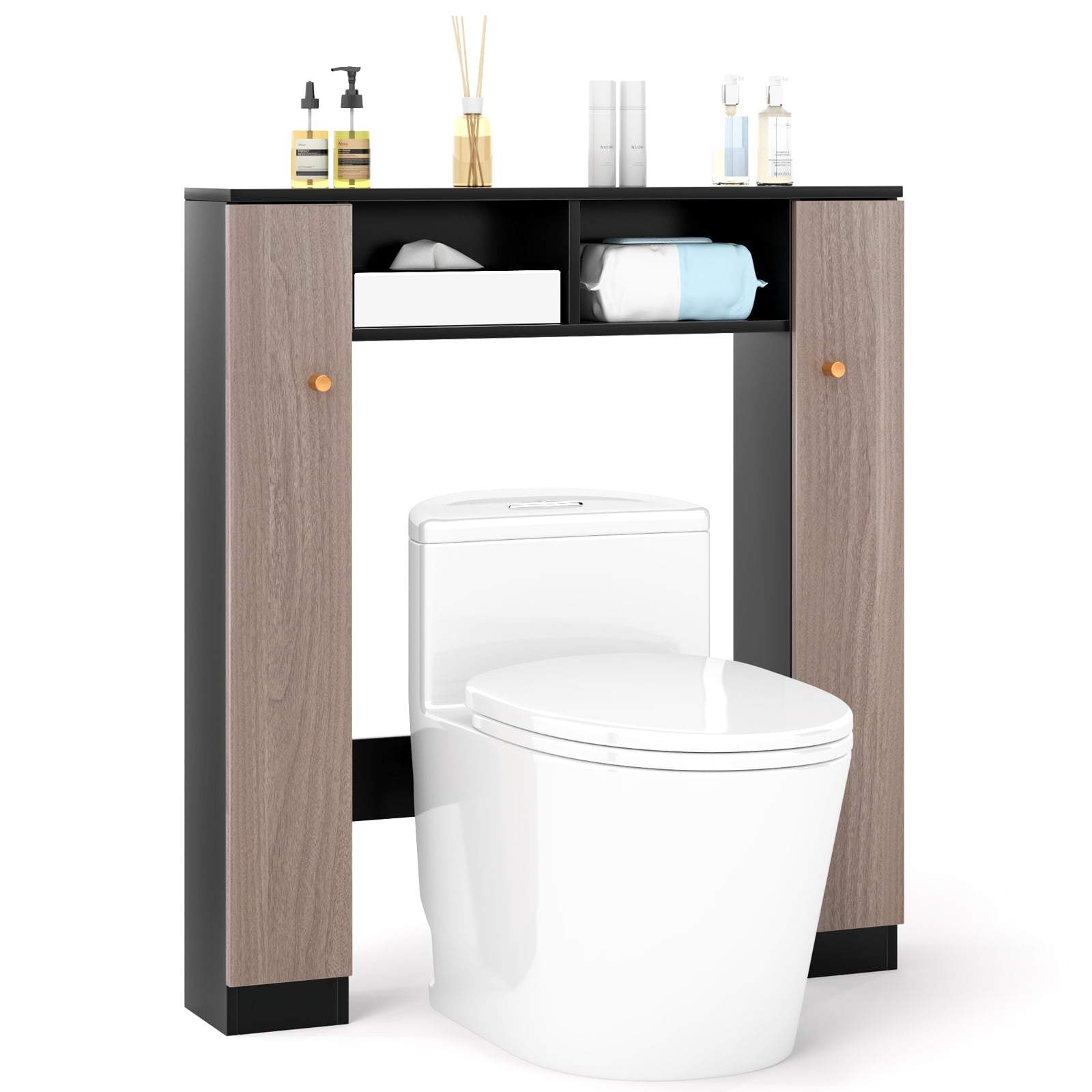 Opbevaringsskab over toilettet – sort, justerbare hylder