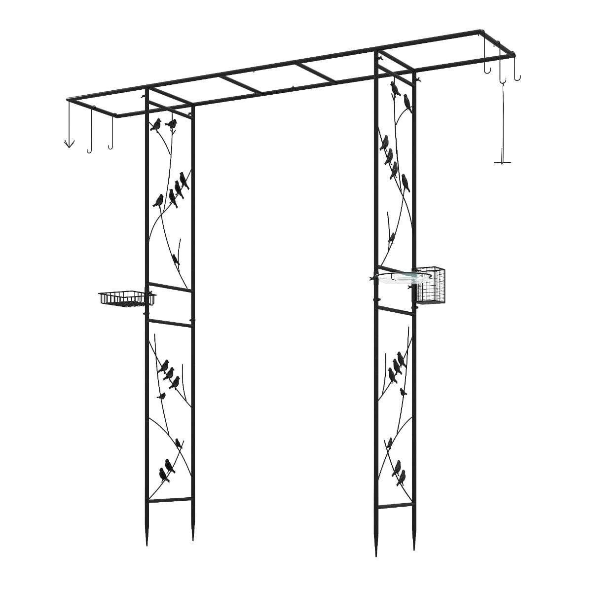 Havebue med fuglefoderautomat, vandskål og espalier
