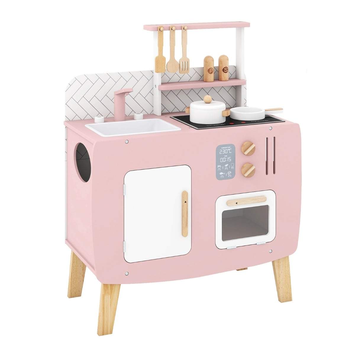 Trälekkök med spis och diskho – rosa | Hem & Hobby | Pryloteket