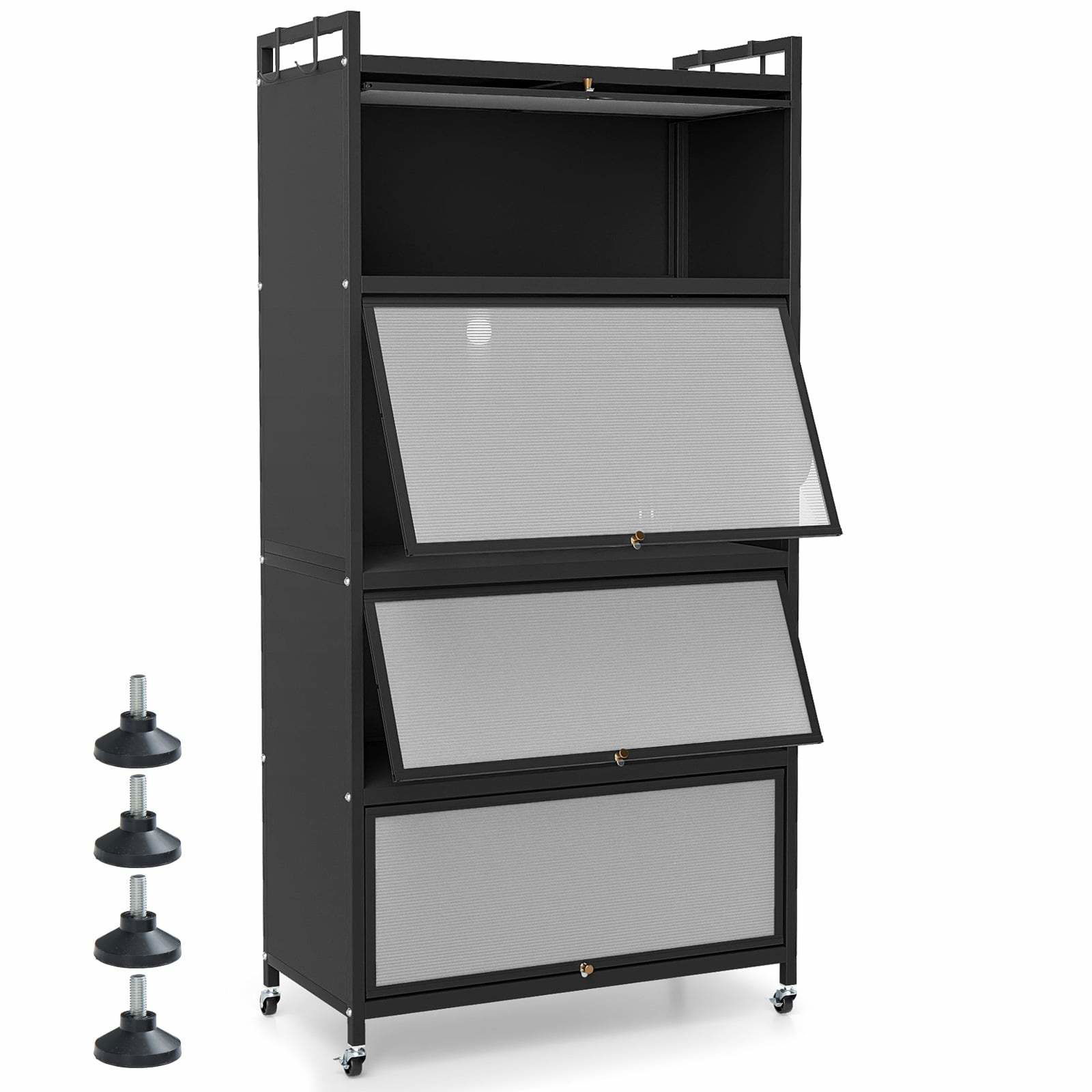 5-lags metalskab med døre og hjul – sort