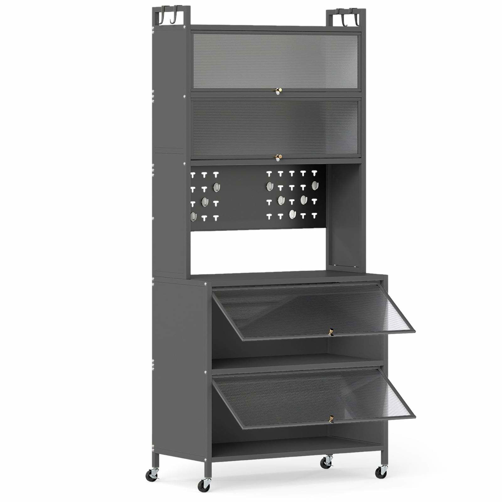 Køkkenskab med 6 hylder – grå, justerbar og mobil