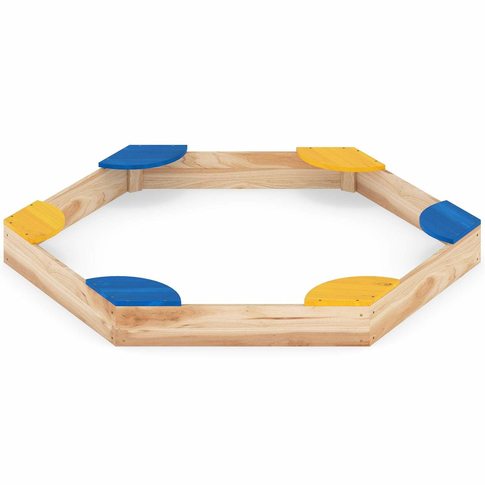 Sekskantet træsandkasse med plantekasse – 140x122x14 cm