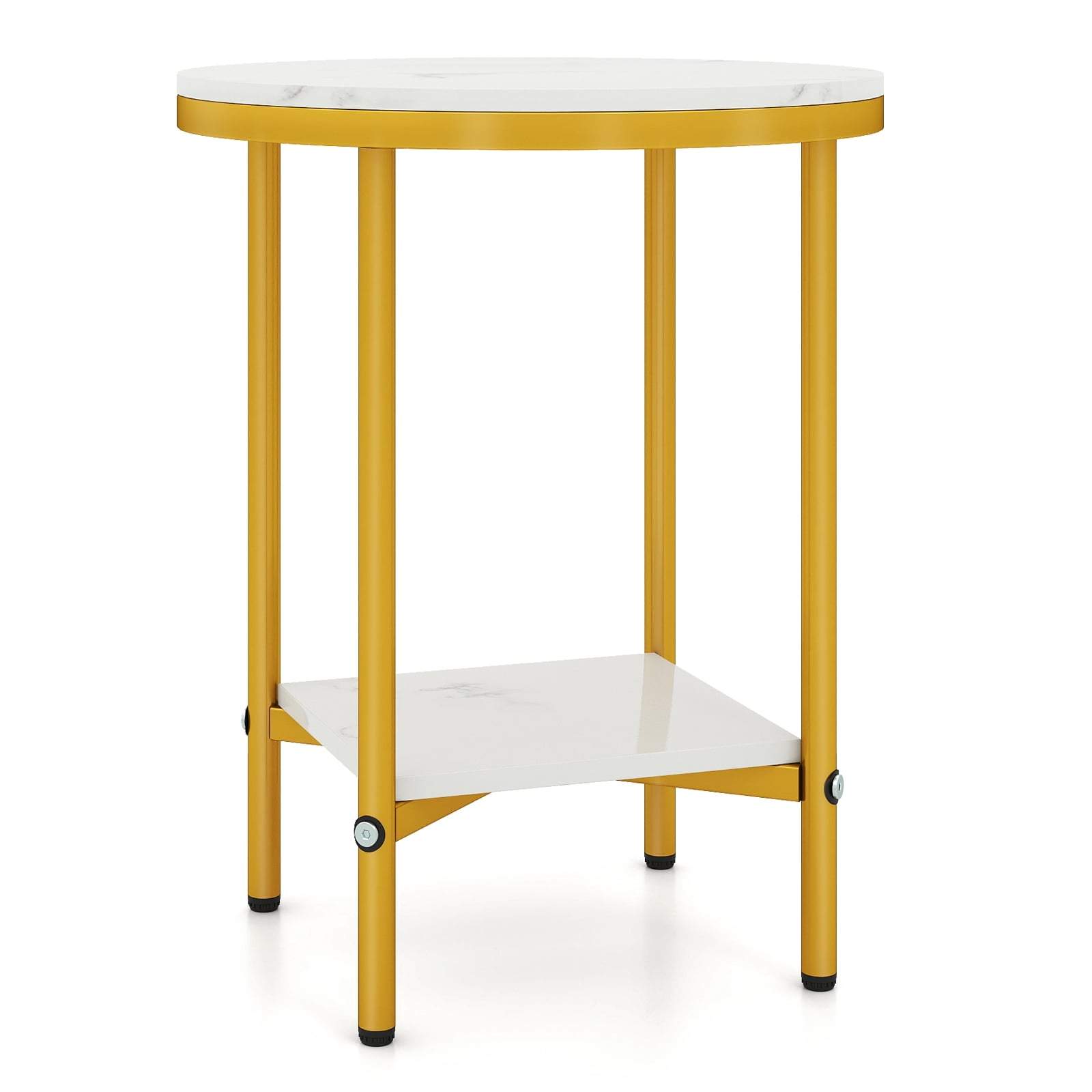 Rundt sofabord med 2 niveauer – marmorlook, guldramme