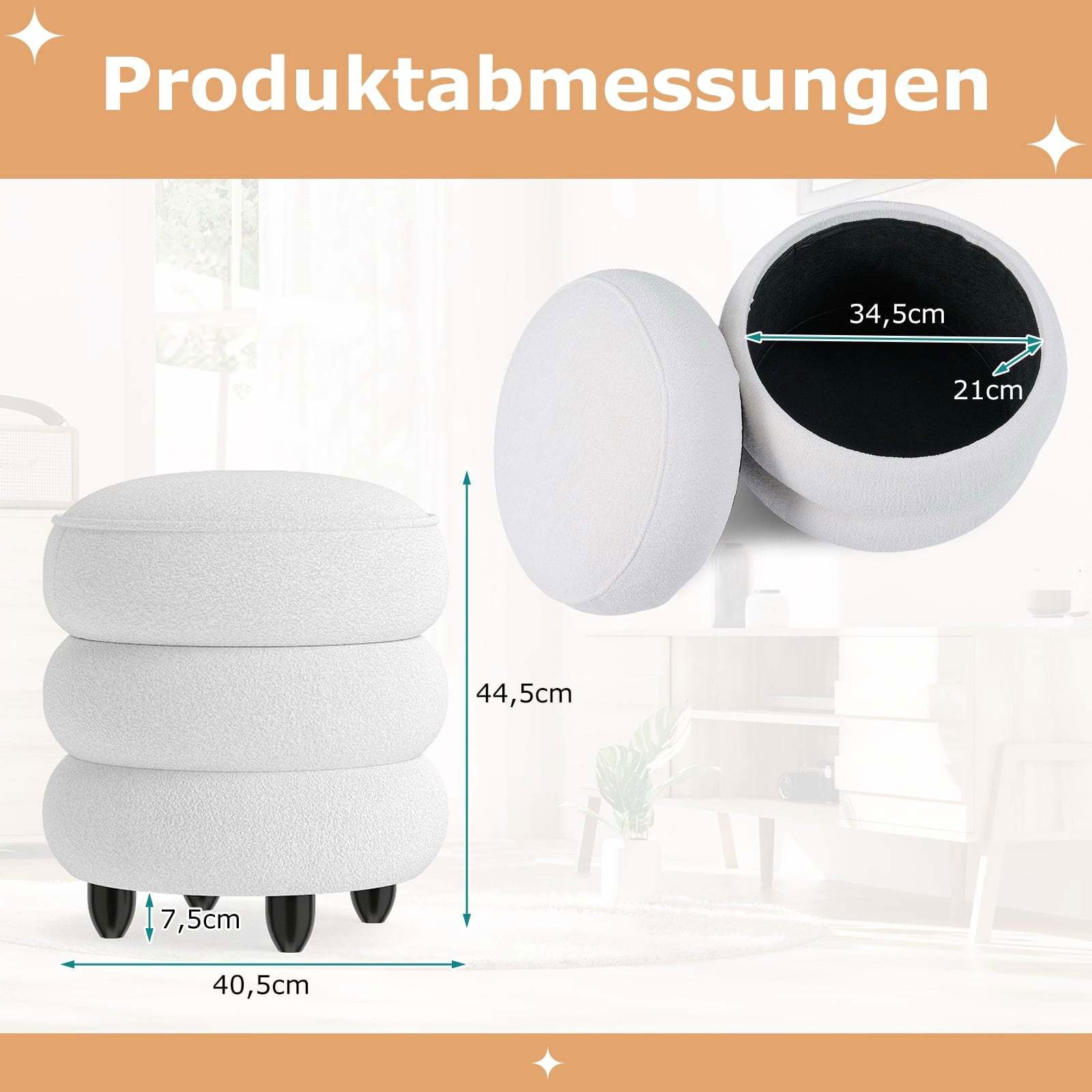 Chenille opbevaringsfodbold, aftageligt låg – 20L, hvid