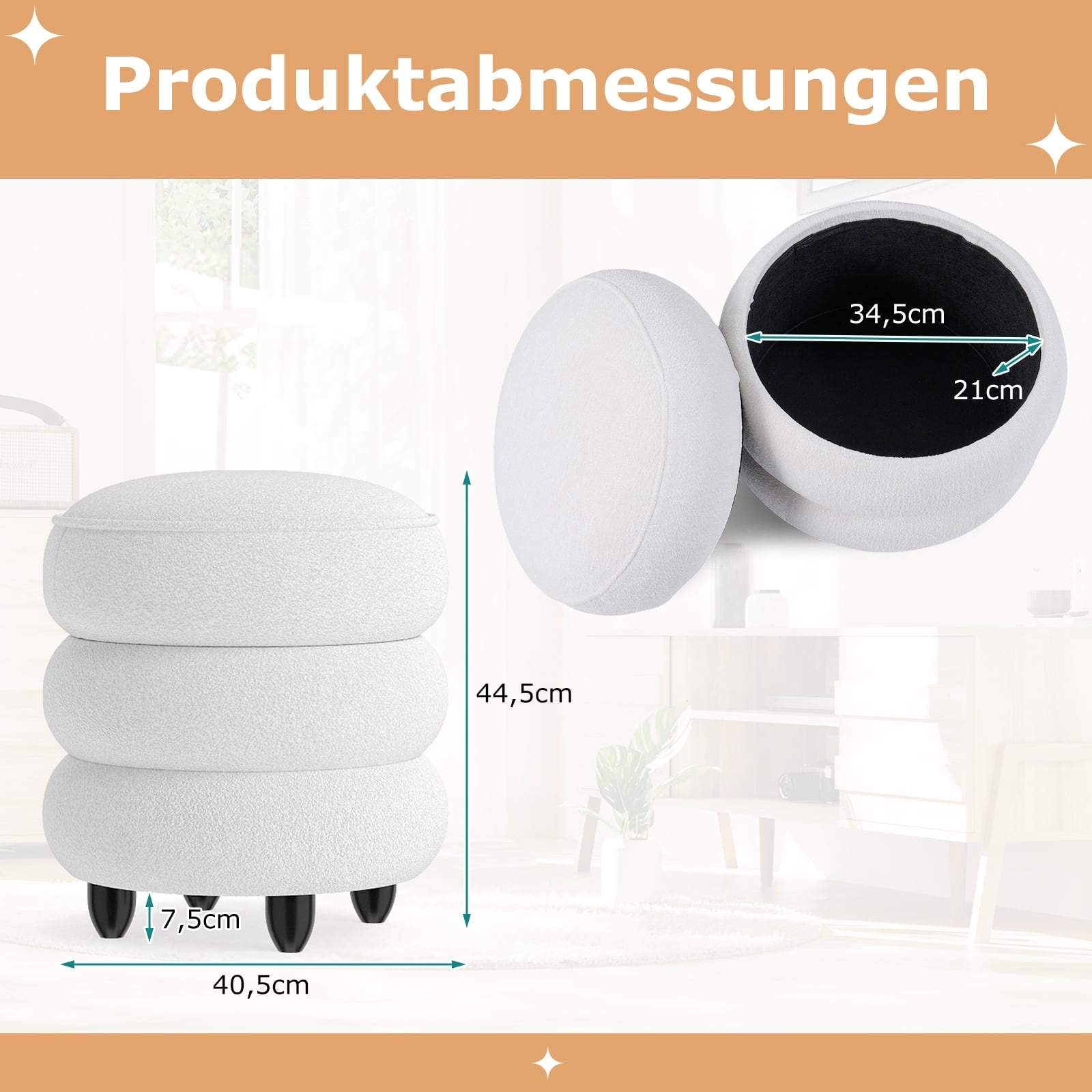 Förvaringsfotpall i chenille, avtagbart lock – 20 l, vit | Hem & Hobby | Pryloteket
