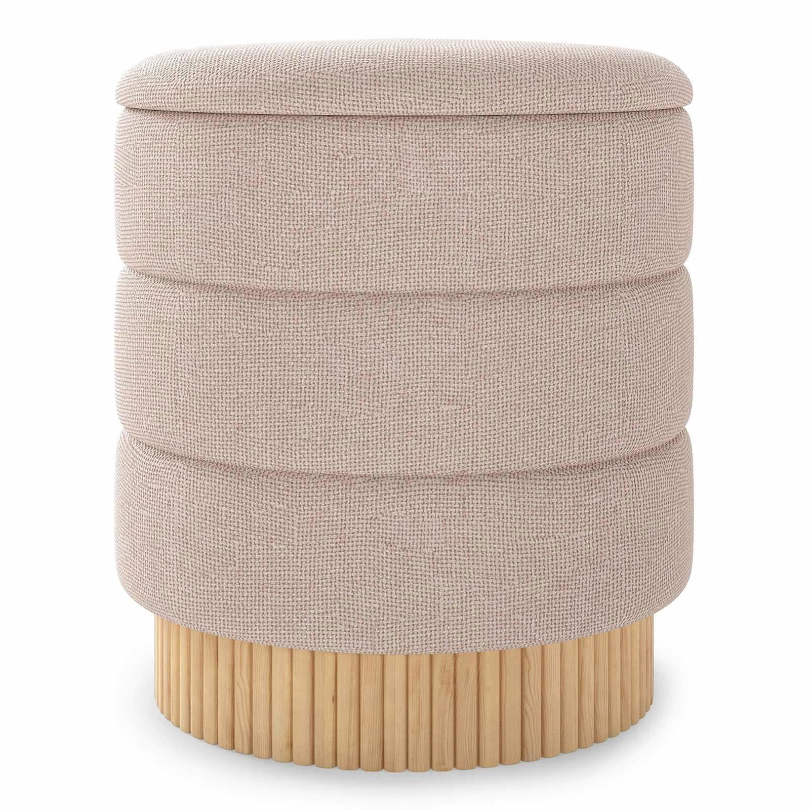 Rund Chenille-puf med opbevaring – Beige, 150 kg kapacitet